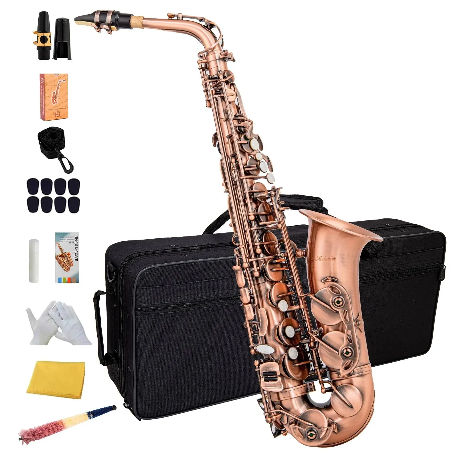 Aisiweier Alto Saxophone Antique Red Bronze Vintage Sax Eb E-flat Student ...