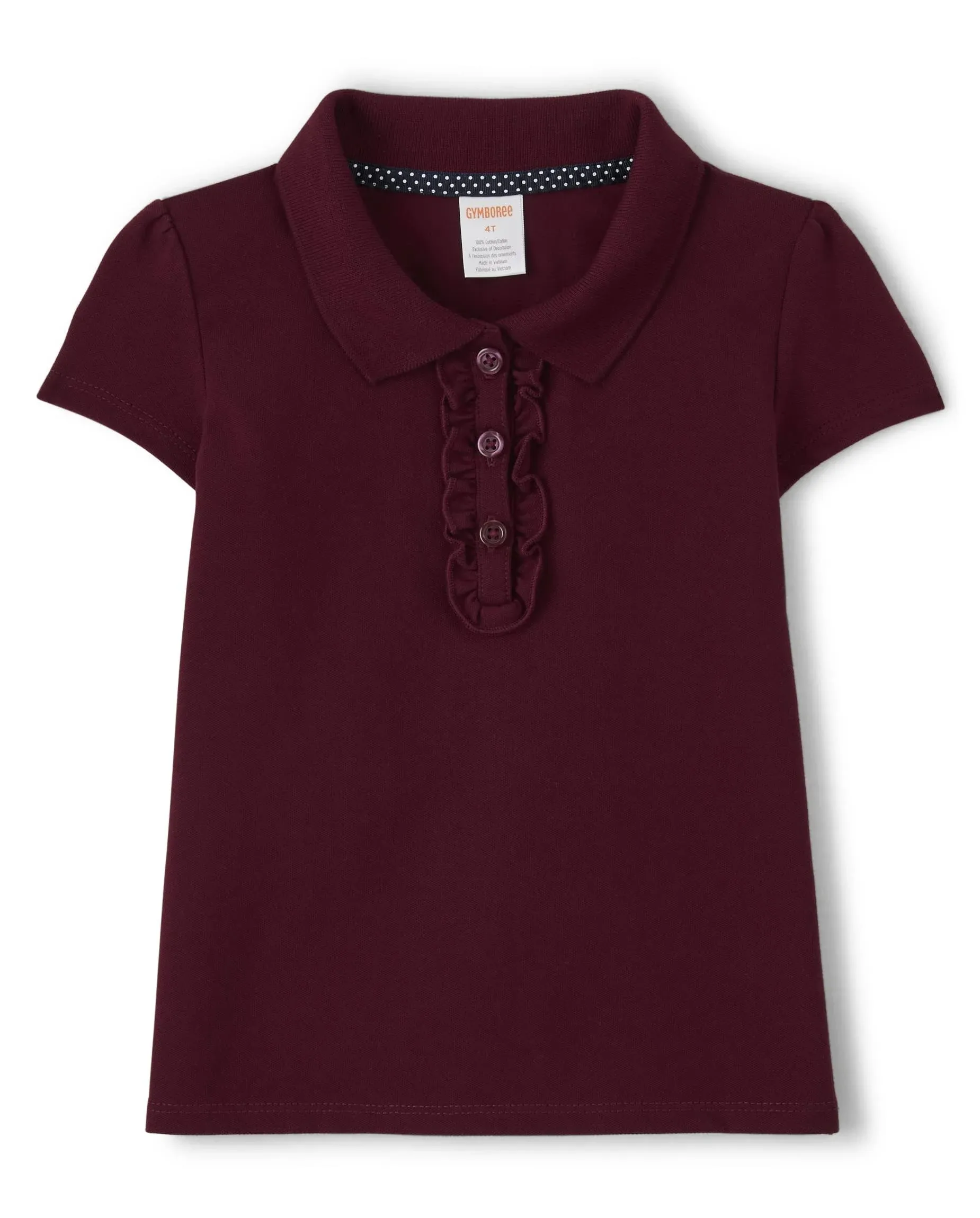 Girls Stain-Resistant Ruffle Polo - Uniform - Sugar beet