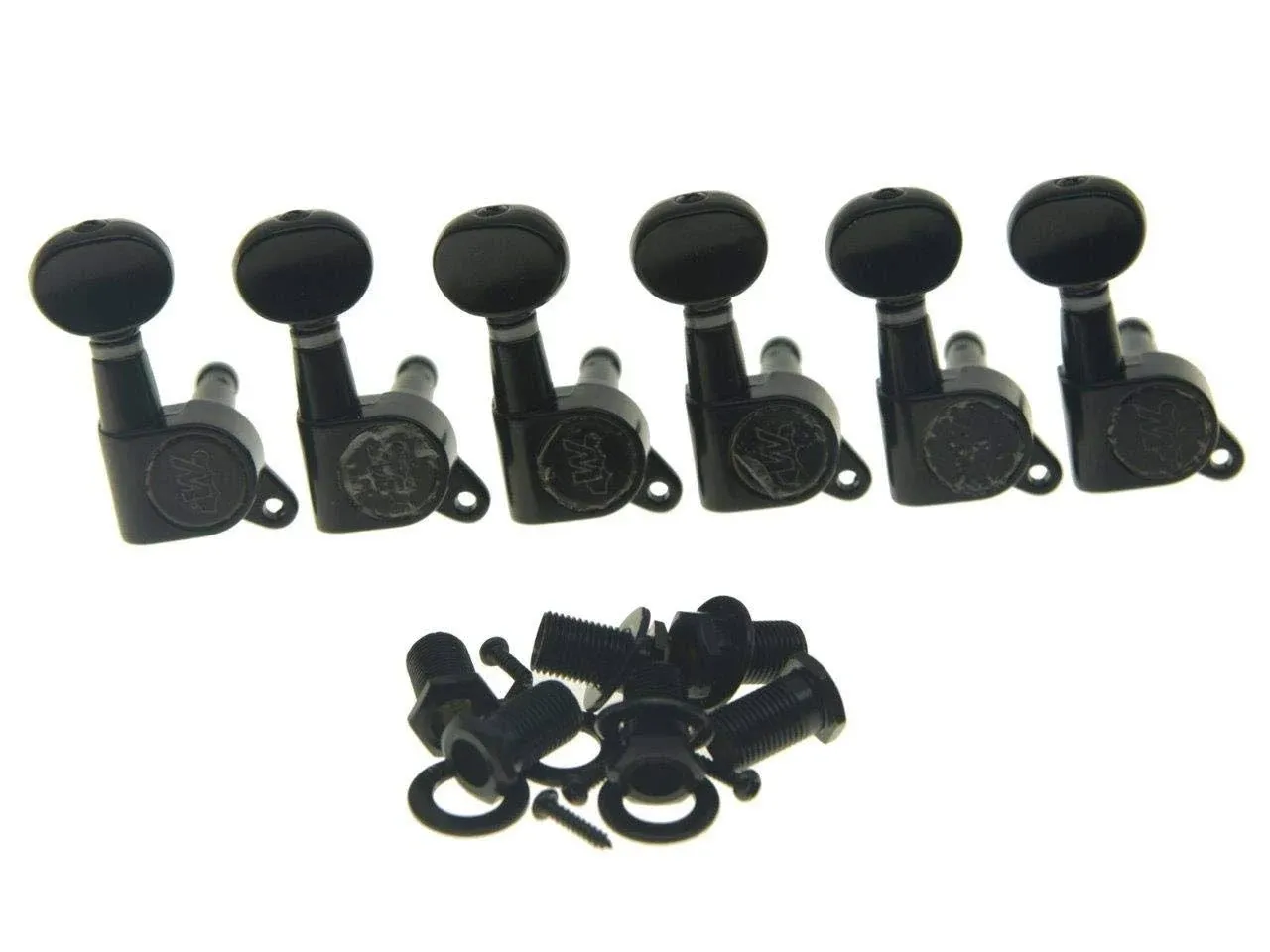 Wilkinson 6 Inline Black E-Z-LOK Post Guitar Tuners E-Z Post Guitar Tuning Keys Machine Heads with Mini Oval Button