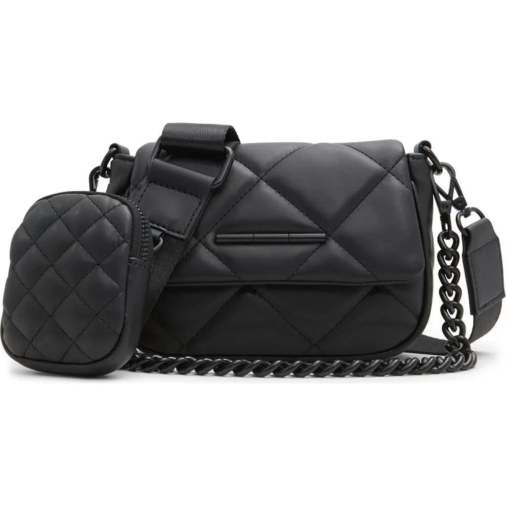 ALDO Mininoriee Quilted Faux Leather Crossbody Bag in Black/Black