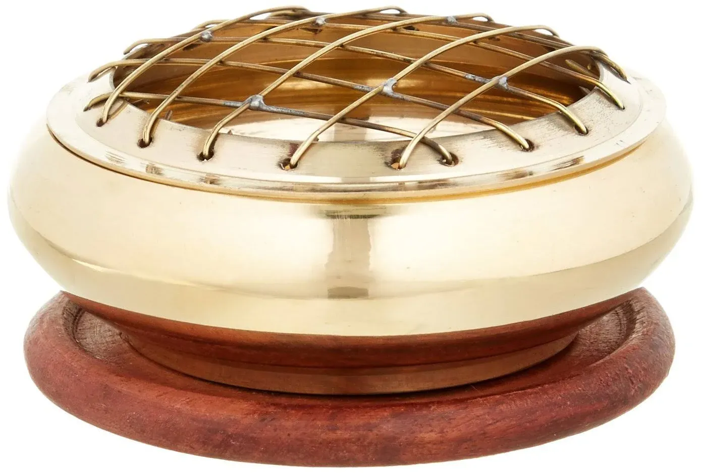 RSGL 3&#034; Diameter Brass Screen Charcoal Incense Burner with Wooden Coaster