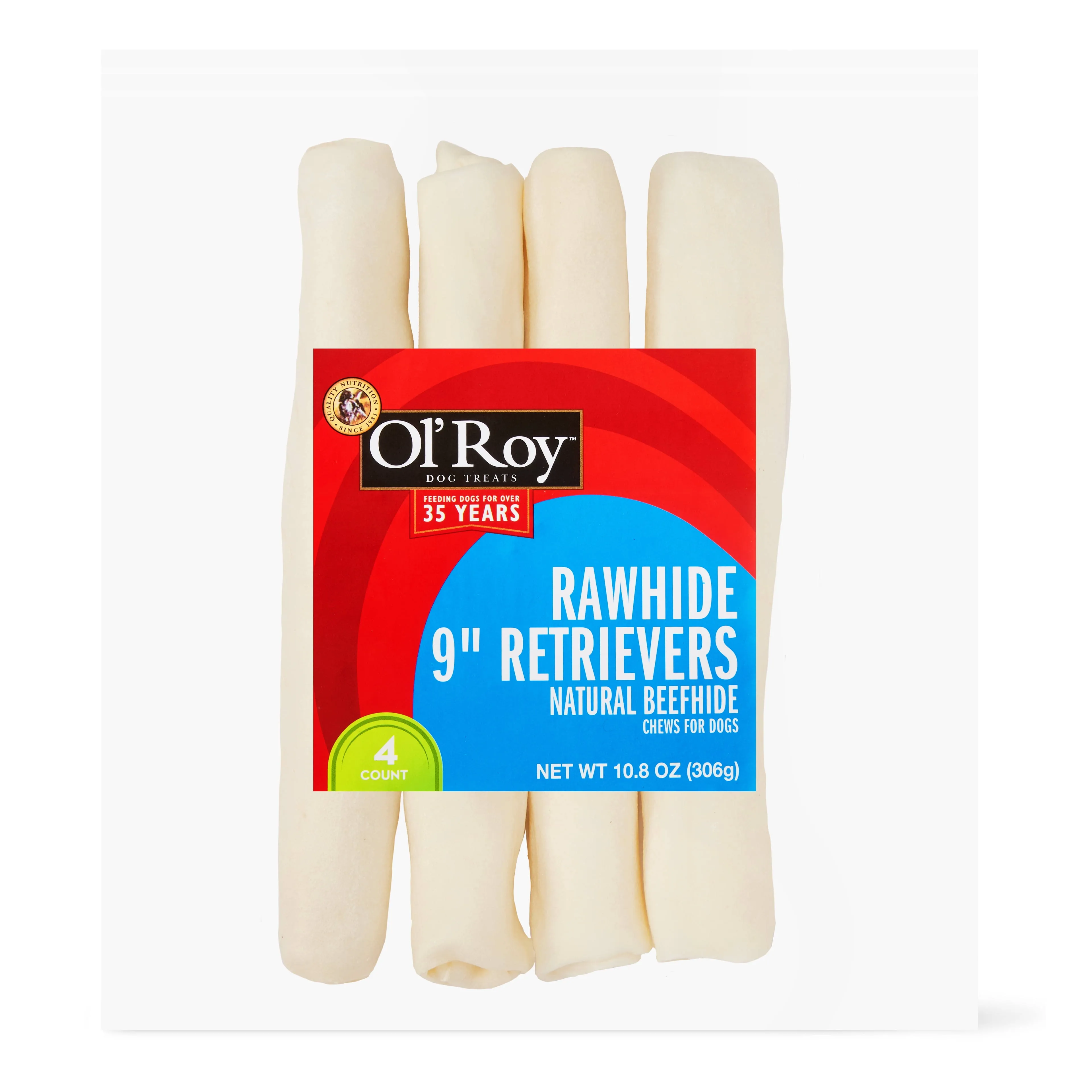 Ol' Roy Rawhide 9" Retrievers Beefhide Chews for Dogs 4 Count (10.8oz) 