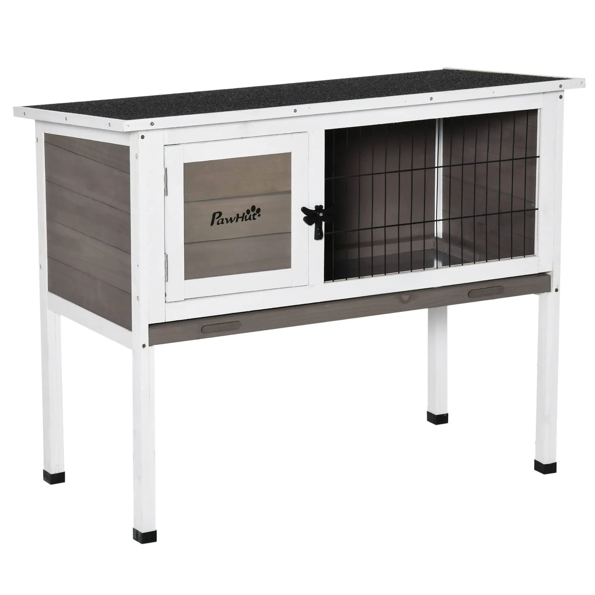 PawHut Elevated Wooden Rabbit Hutch, Indoor/Outdoor Bunny Cage with Hinged ...