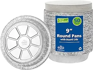 Nicole Home Collection Aluminum Pans 9” Round Disposable Foil Pans With Lids (50 Pack) – 9 Inch Round Disposable Takeout Pans With Board Lids (9" Inch Round)Nicole Home Collection Aluminum Pans 9” Round Di…