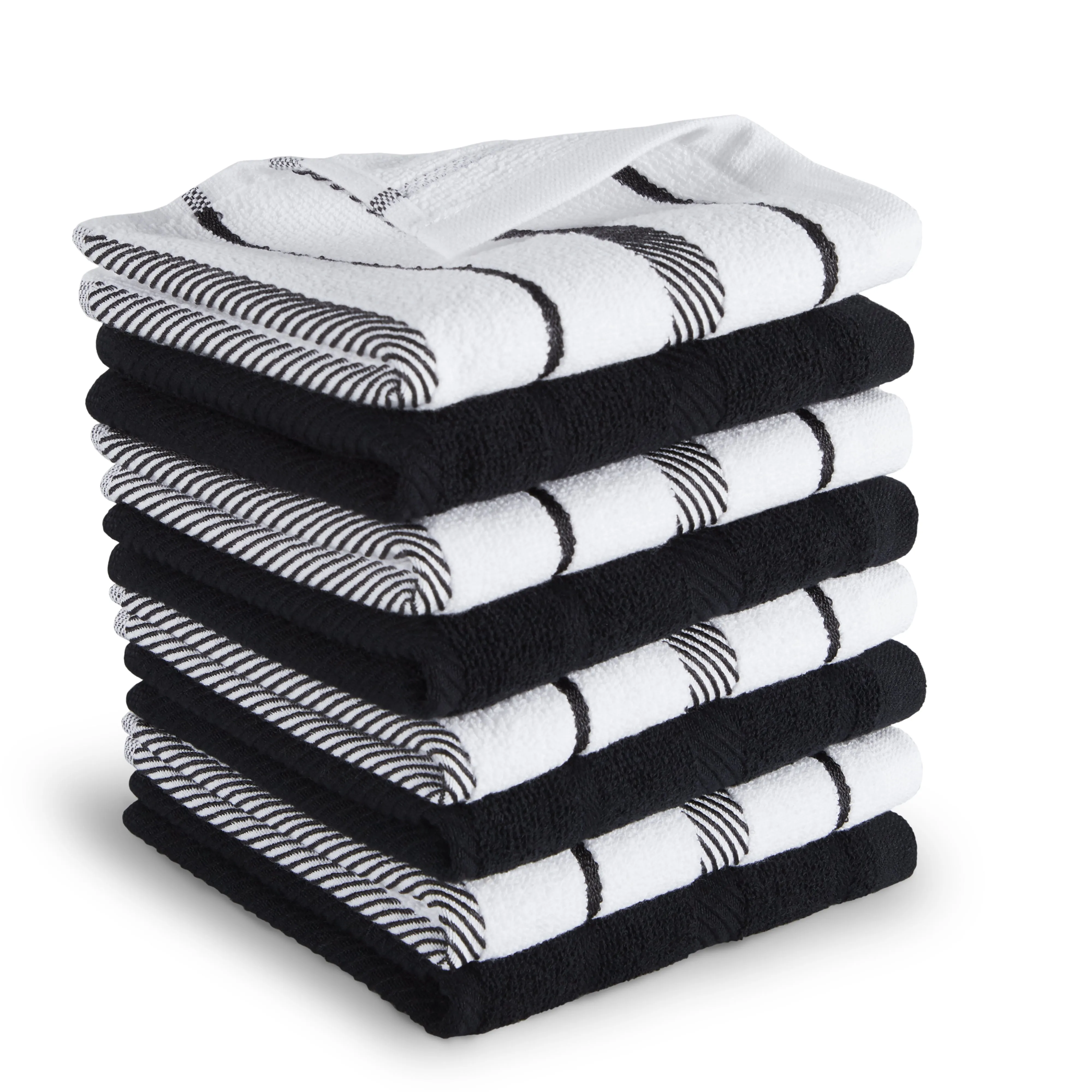 KitchenAid Albany Dishcloth 8 Pack Set, Onyx Black/White, 12"x12"