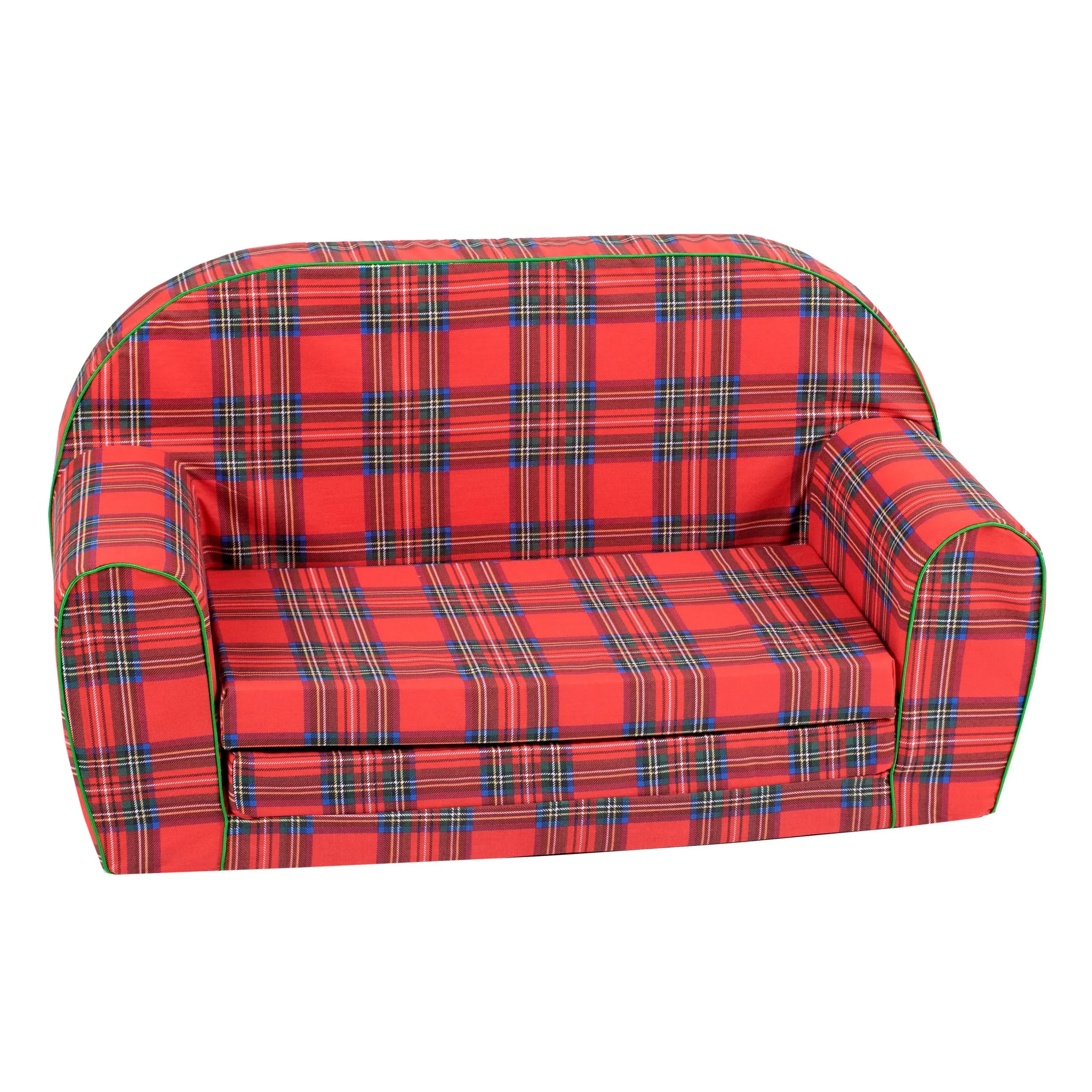 Delsit Sofa & Couch for Baby and Toddler - Versatile 2 in 1 Foldable, Convertible Kids Couch - Toddler Couch w/Washable Cover - Red Plaid