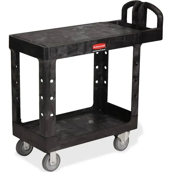 Rubbermaid Commercial Products Heavy Duty 2-Shelf Utility/Service Cart, Small, Flat Shelves, Ergonomic Handle, 500 lbs. Capacity, for Warehouse/Garage/Cleaning/Maintenance