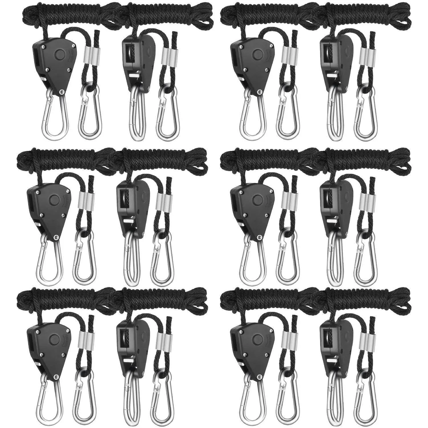 6-Pair iPower 1/8 Inch 8-Feet Long Heavy Duty Adjustable Rope Clip Hanger 150lbs