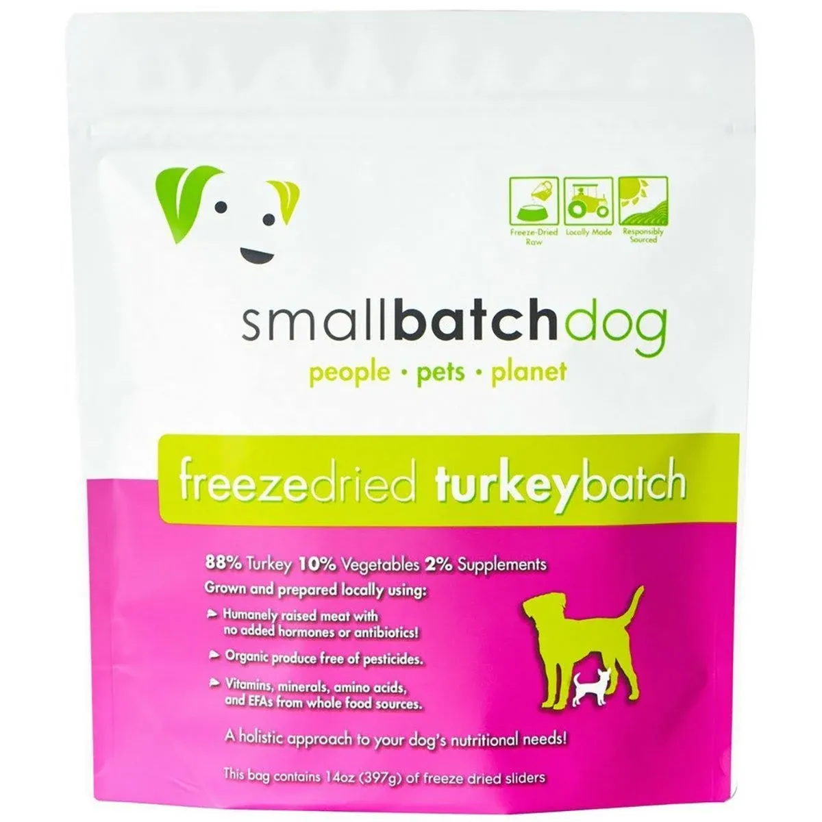 smallbatch Pets Freeze-Dried Premium Raw Food Diet for Dogs, 25oz, Turkey Recipe, Bulk Bag, Made in The USA, Organic Produce, Humanely Raised Meat, Hydrate and Serve Patties, Wholesome & Healthy