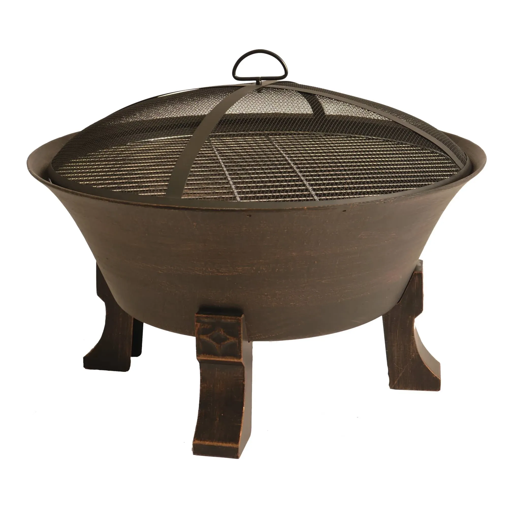 Bluegrass Living 26 in. Cast Iron Deep Bowl Fire Pit with Cooking Grid, Weather Cover, Spark Screen, and Poker - Bfpw26D-Cc