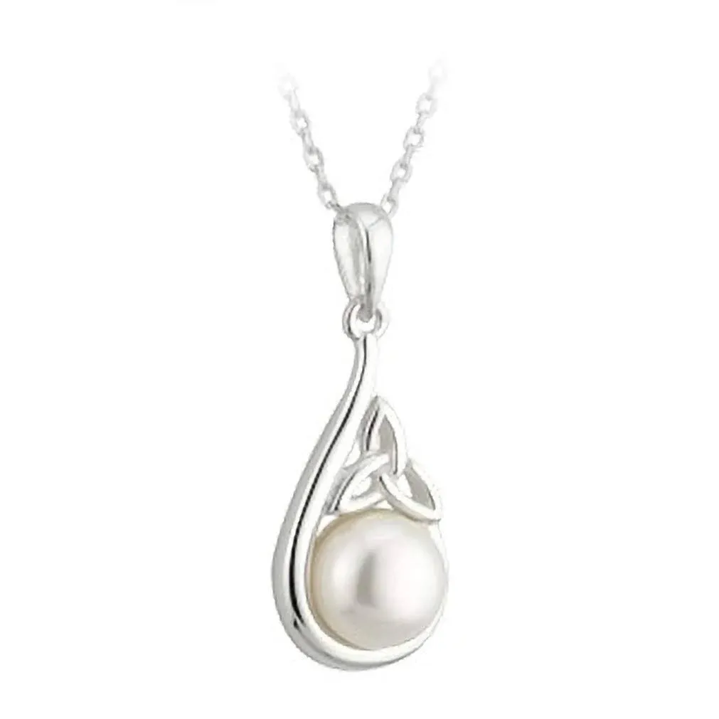 Sterling Silver Freshwater Pearl Trinity Knot Pendant with Chain - S44982