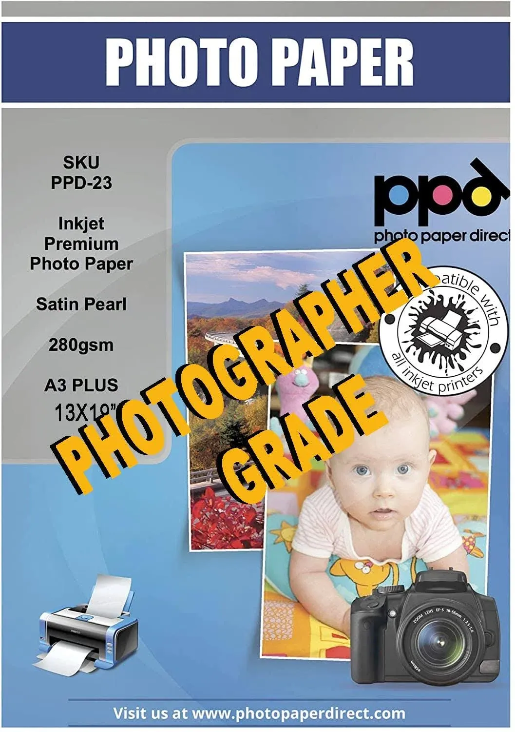 PPD Inkjet Satin Luster Super Premium Photo Paper 13x19" 68lbs. 280gsm 11.8mil x 50 Sheets (PPD023-50)