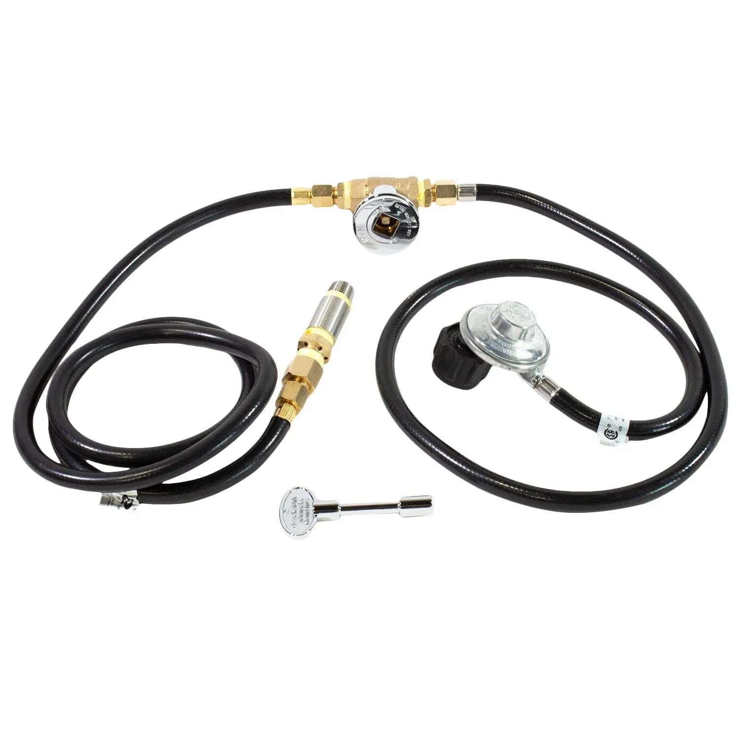 LP Burner Connection Kit w/150K BTU Air Mixer, Chrome Key Valve, and Regulator for Outdoor Propane Fire Pits