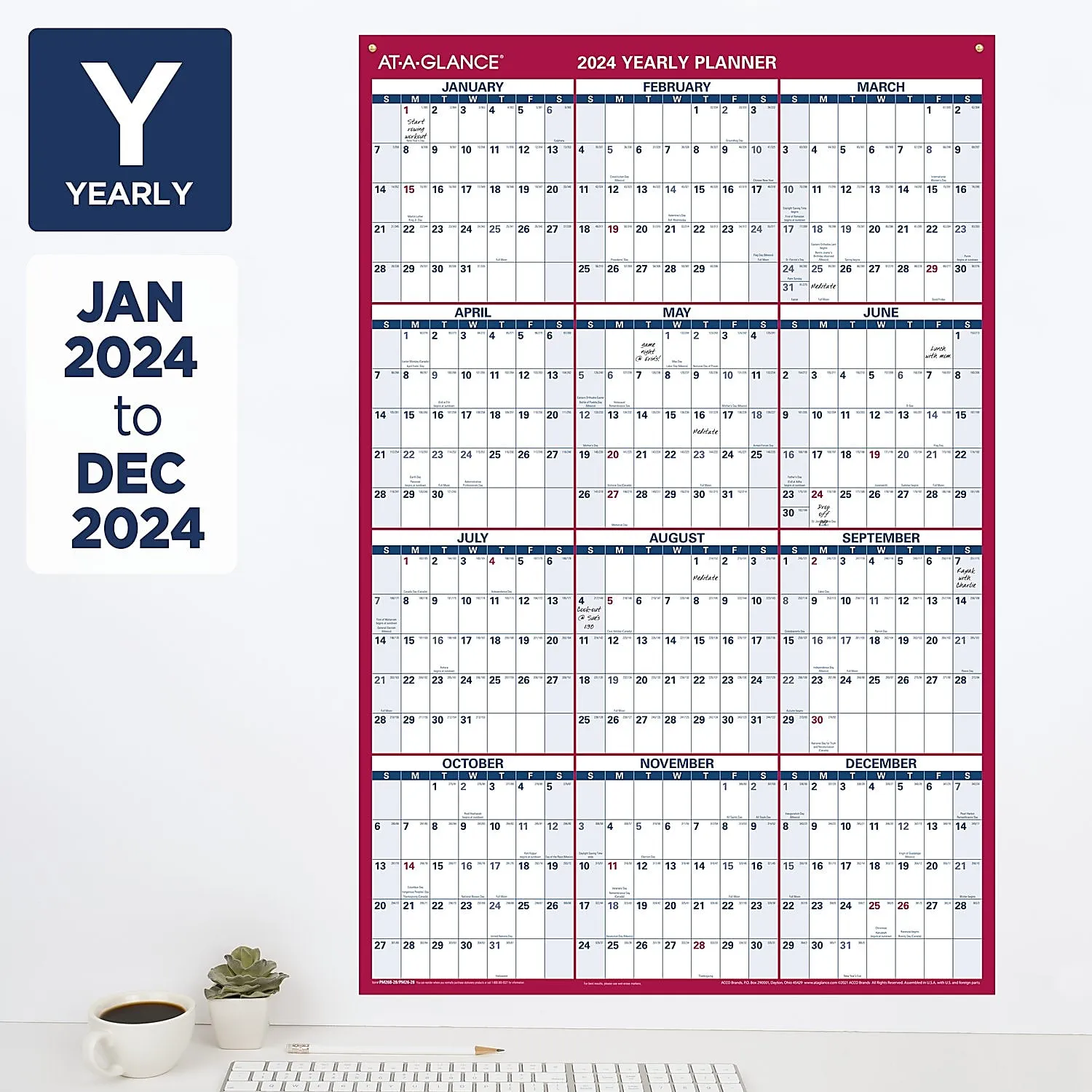 At-a-glance 2024 Vertical Horizontal Reversible Erasable Wall Calendar Large 36