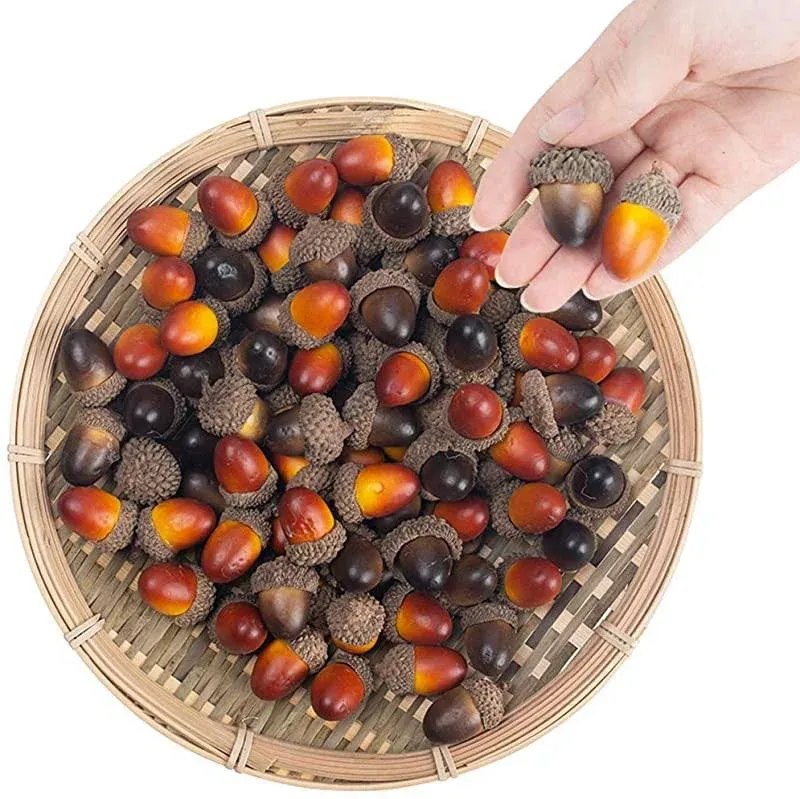 BigOtters 100 PCS Artificial Acorn, Fake Nutty Craft Acorns with Natural Acorn Cap Simulation Fruit Props for Vase Filler, Home House Autumn Favor, Thanksgiving Day Christmas Wedding Decor