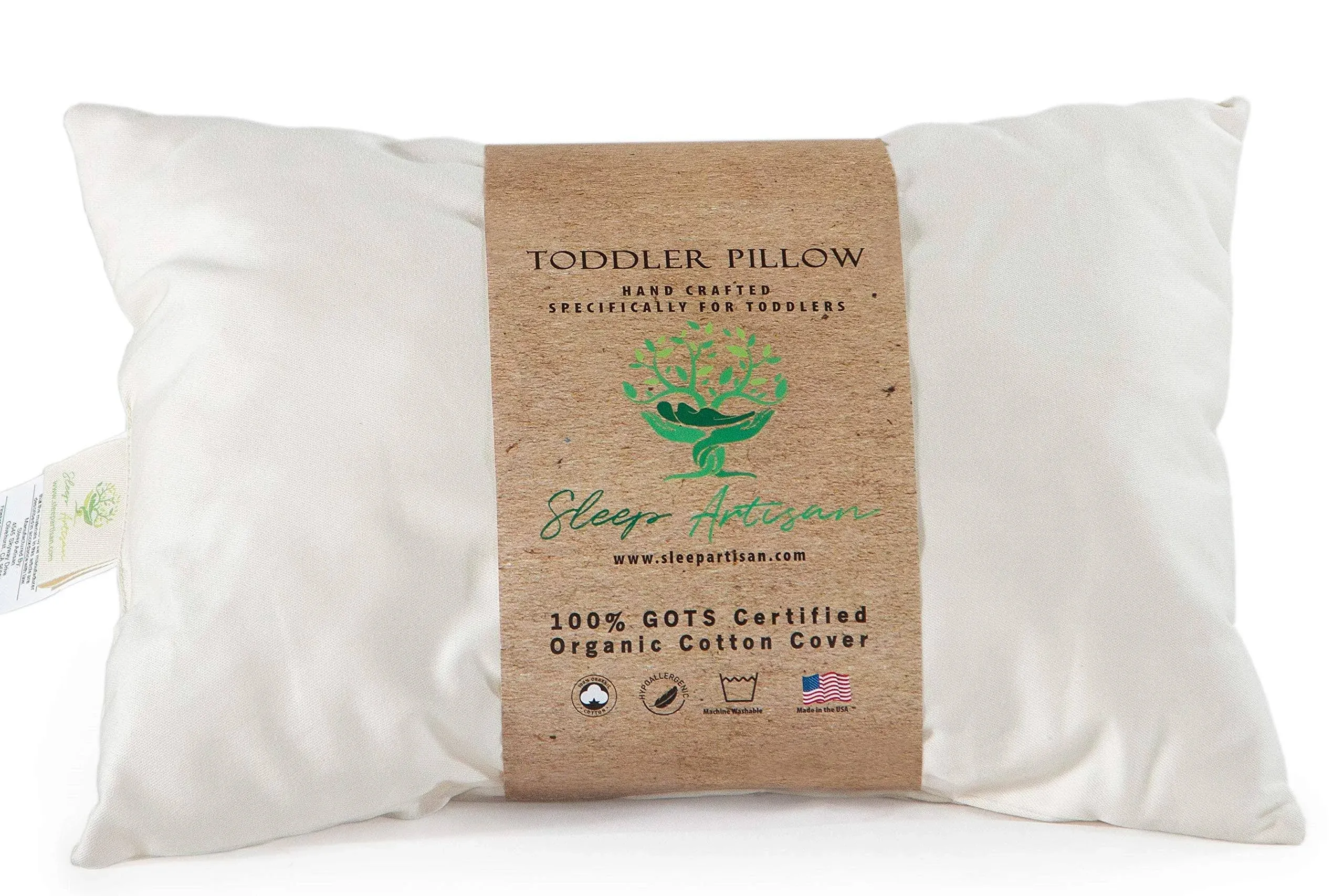 Organic Cotton Cover Toddler Pillow - Small Pillow for Travel - Made in USA