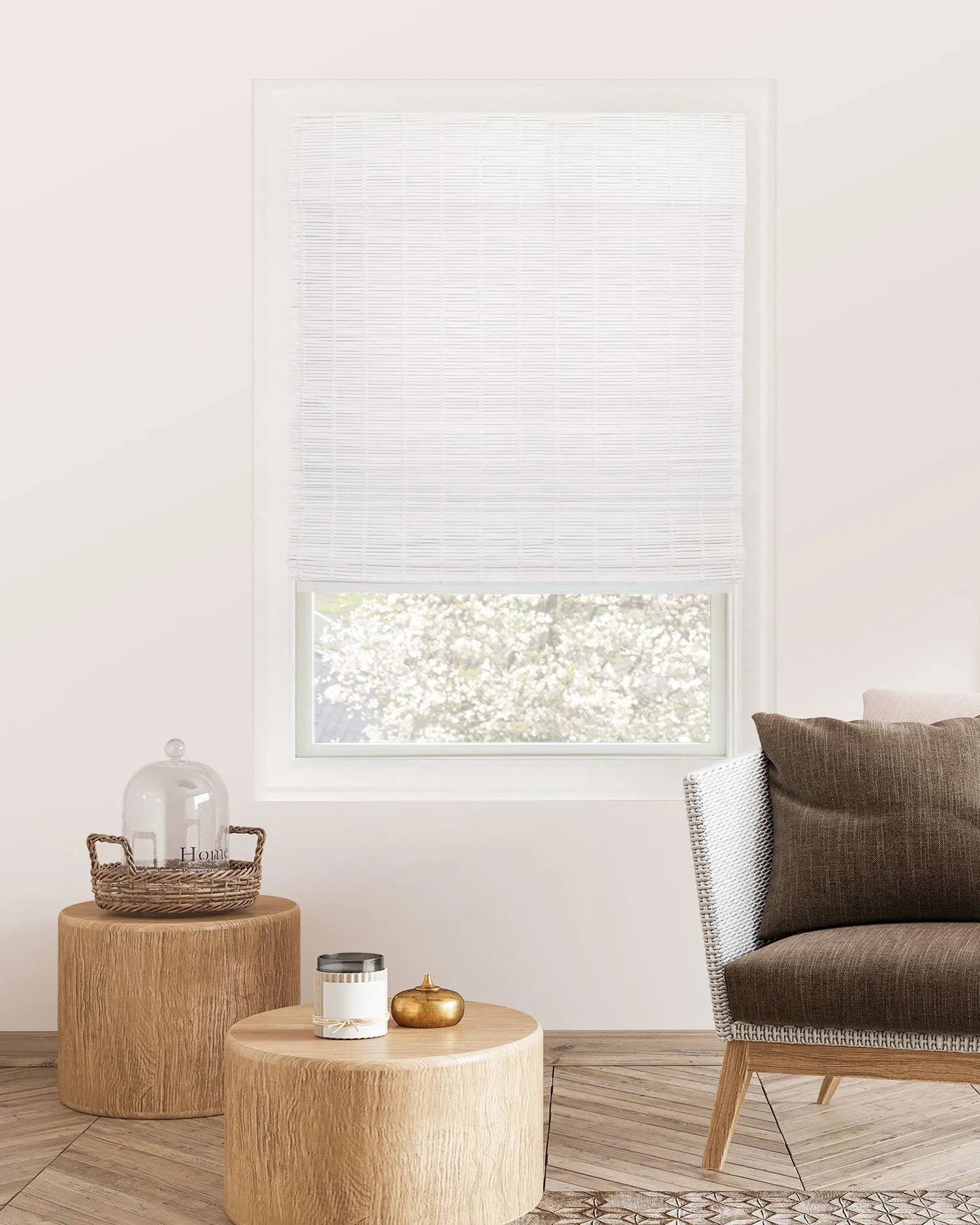 Chicology Cordless Bamboo Light-filtering Roman Shades - 39"W x 64"H - Snow