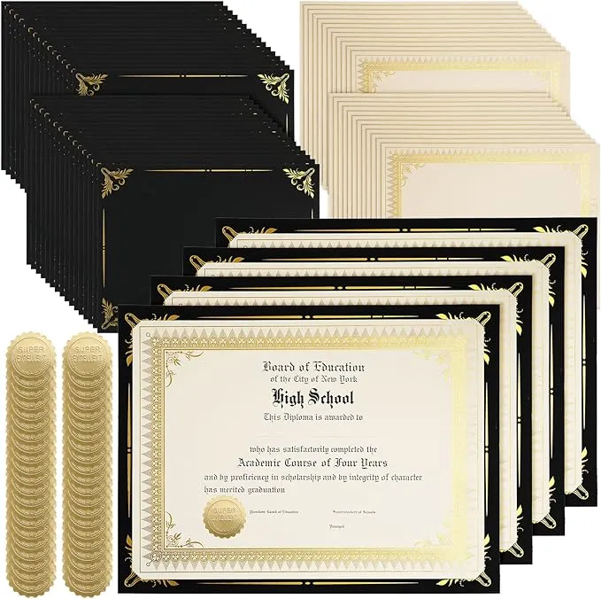 100 Sets Certificate Paper Kit Single Sided Award Certificate Holder with Gold F