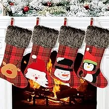 18&quot; Plaid Large Stockings Set of 4 Xmas Character