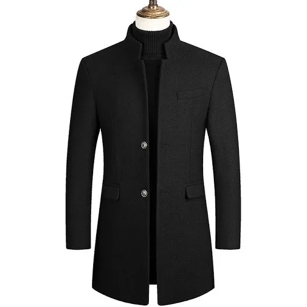 Lu's Chic Men's Single Breasted Trench Coat Button Down Overcoat Warm Dress Pea Coats