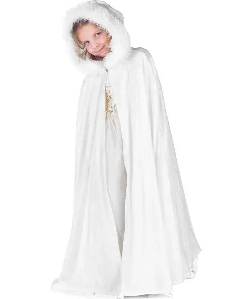 Underwraps Panne Velvet Costume Cape Child: White & Faux Fur Trim