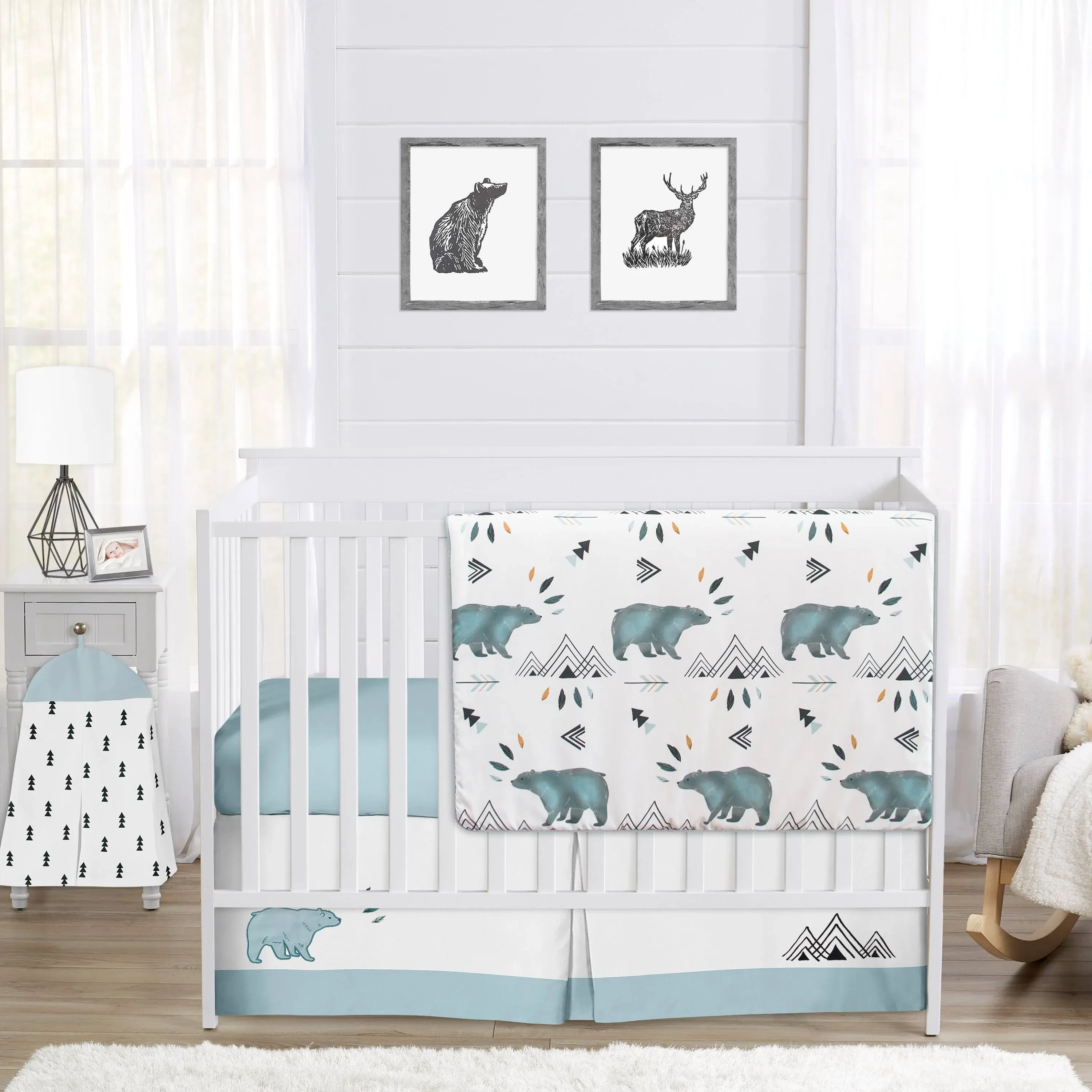 Sweet Jojo Designs Bear Mountain Watercolor Baby Boy Crib Bedding Set 4 Pieces