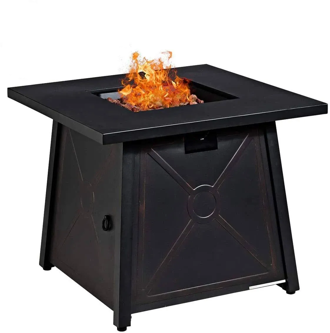 Giantex Gas Fire Table, 30 Inch Square Firepit Table 50,000BTU Fire Pits Tables w/Waterproof Cover, ETL and CSA Certification Patio Auto-Ignition Propane Heater Fireplace Table w/Lava Rock (Black)