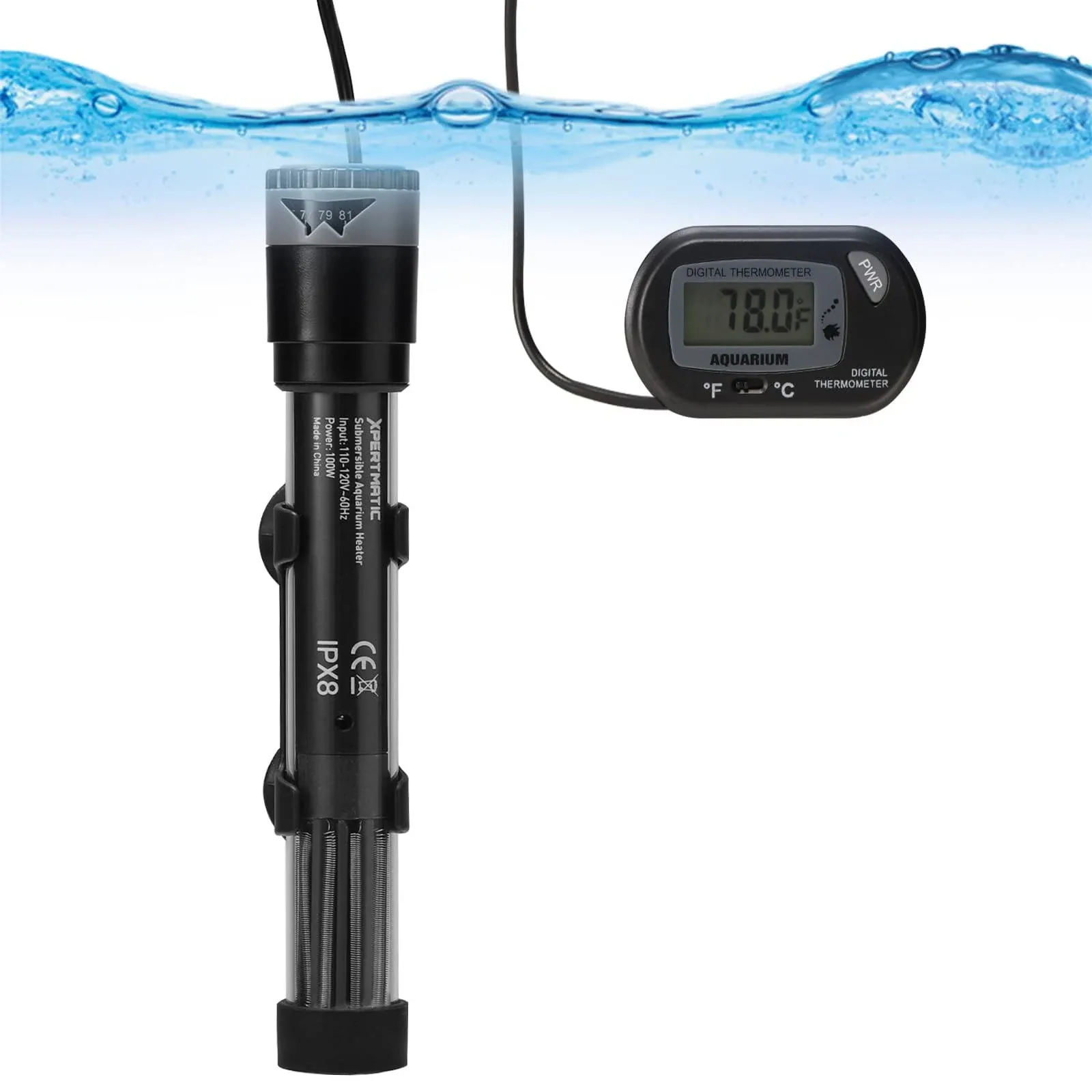 XpertMatic Submersible Aquarium Heater, 100W Adjustable