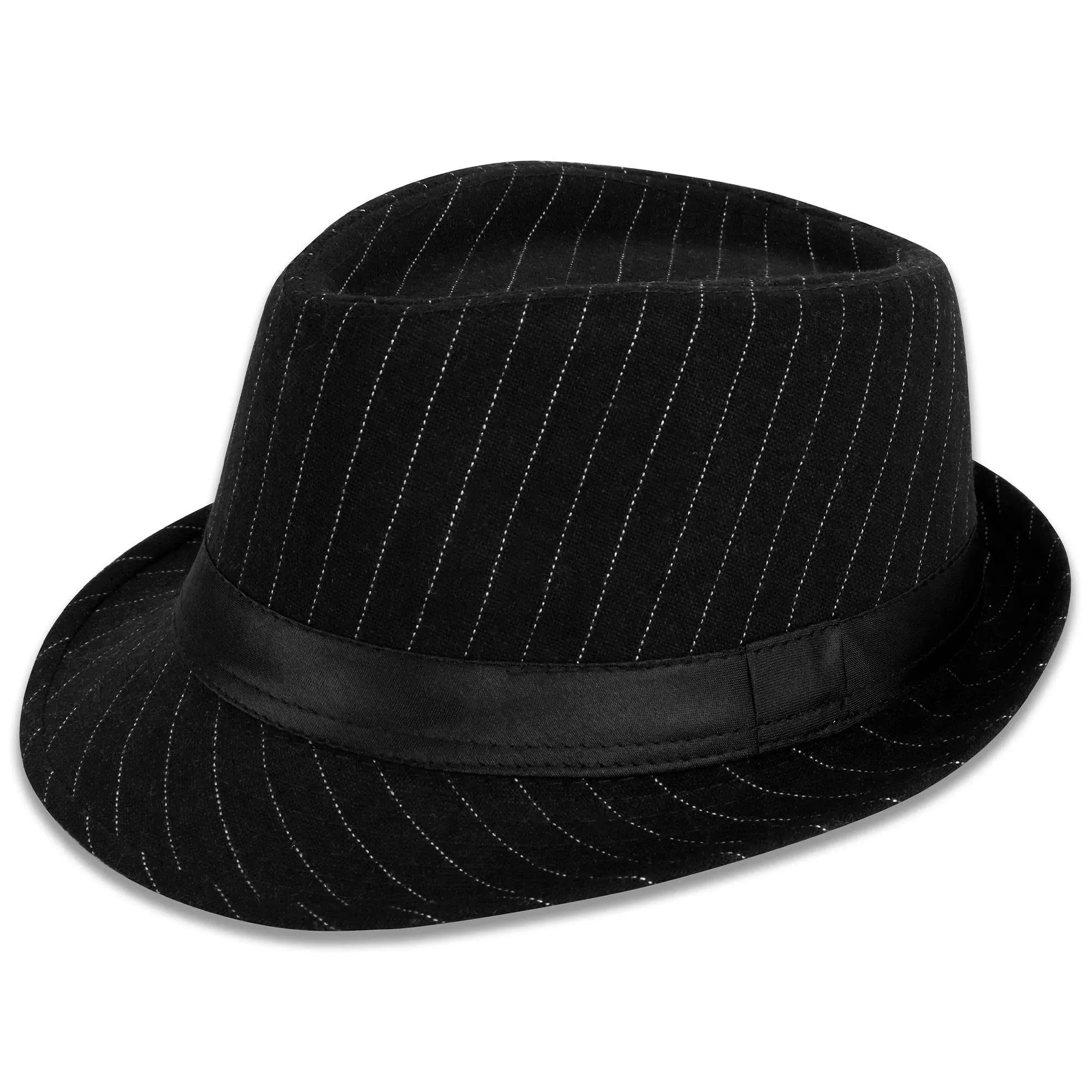 Simplicity Mens Cool Teardrop Crown Fedora Trilby Hat Pinstripe with Black Band ...