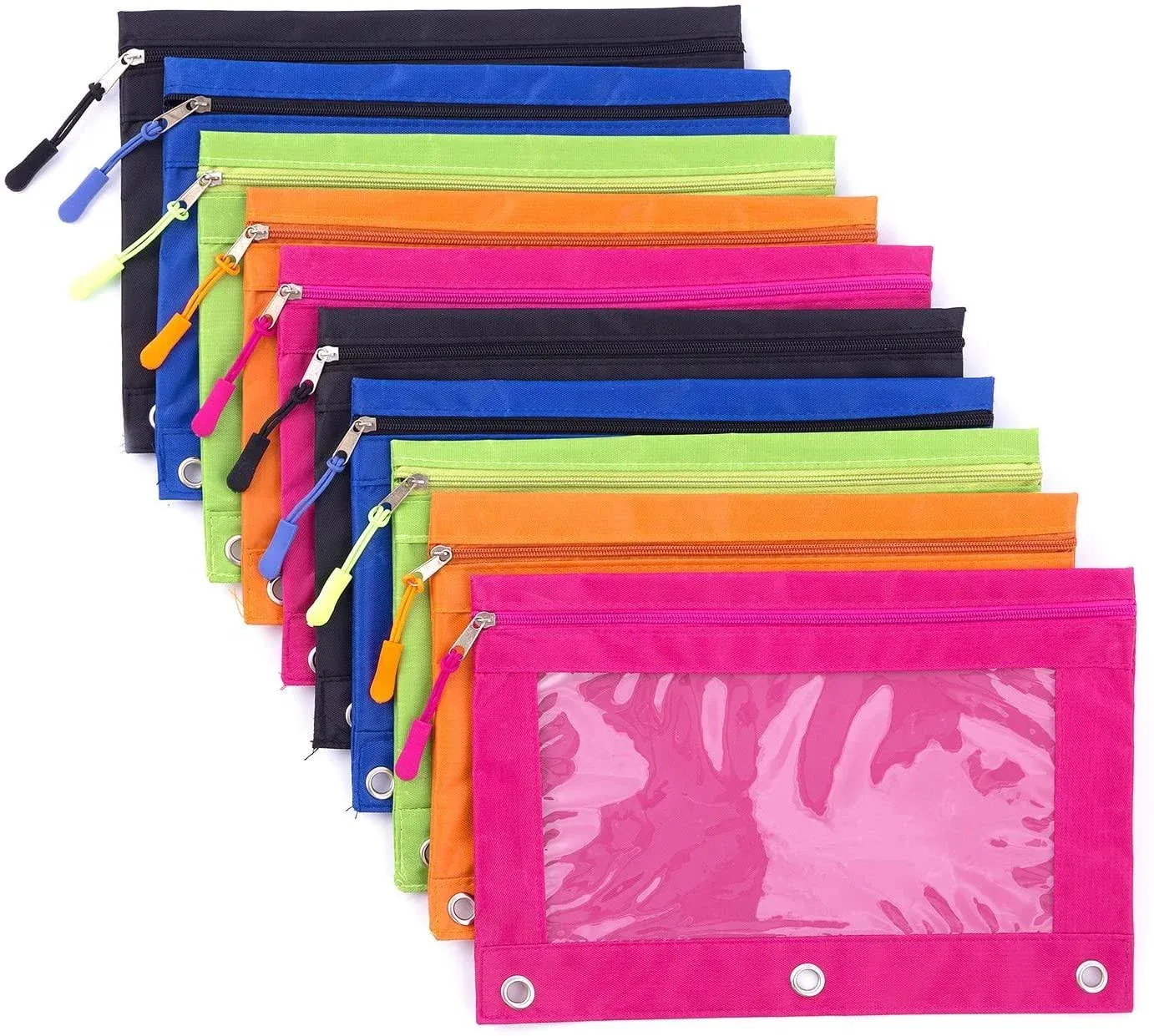 DoDoMagxanadu Binder Pencil Pouch with Zipper Pulls, Multicolored-1<wbr/>0pack 