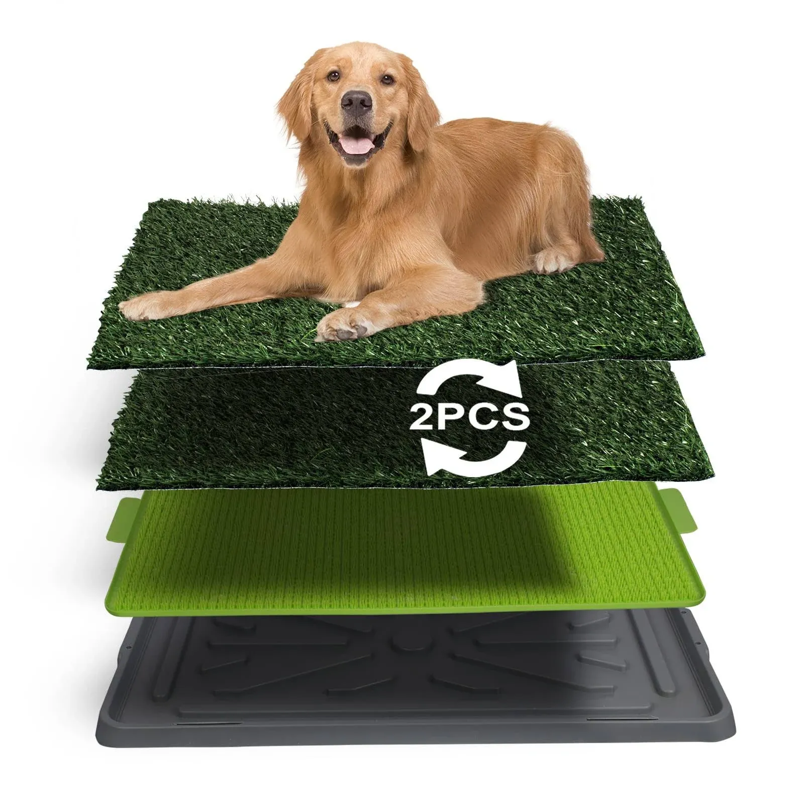 Dog Grass Pad with Tray, Puppy Turf Potty Reusable Training Pads for Indoor O...