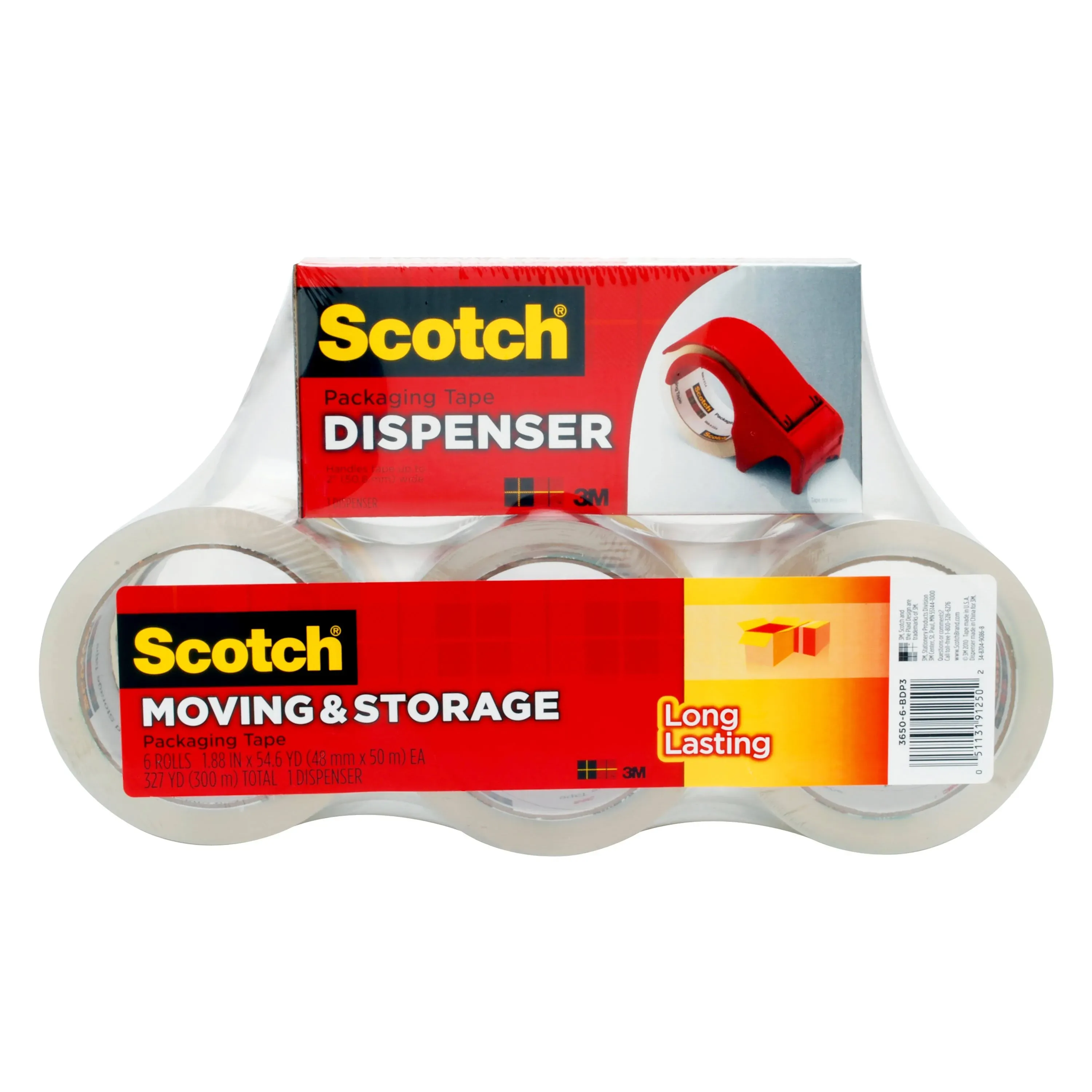 Scotch Long Lasting Storage Packaging Tape, 1.88 Inches x 54.6 Yards, 6 Rolls with Refillable Dispenser (3650-6-DP3)