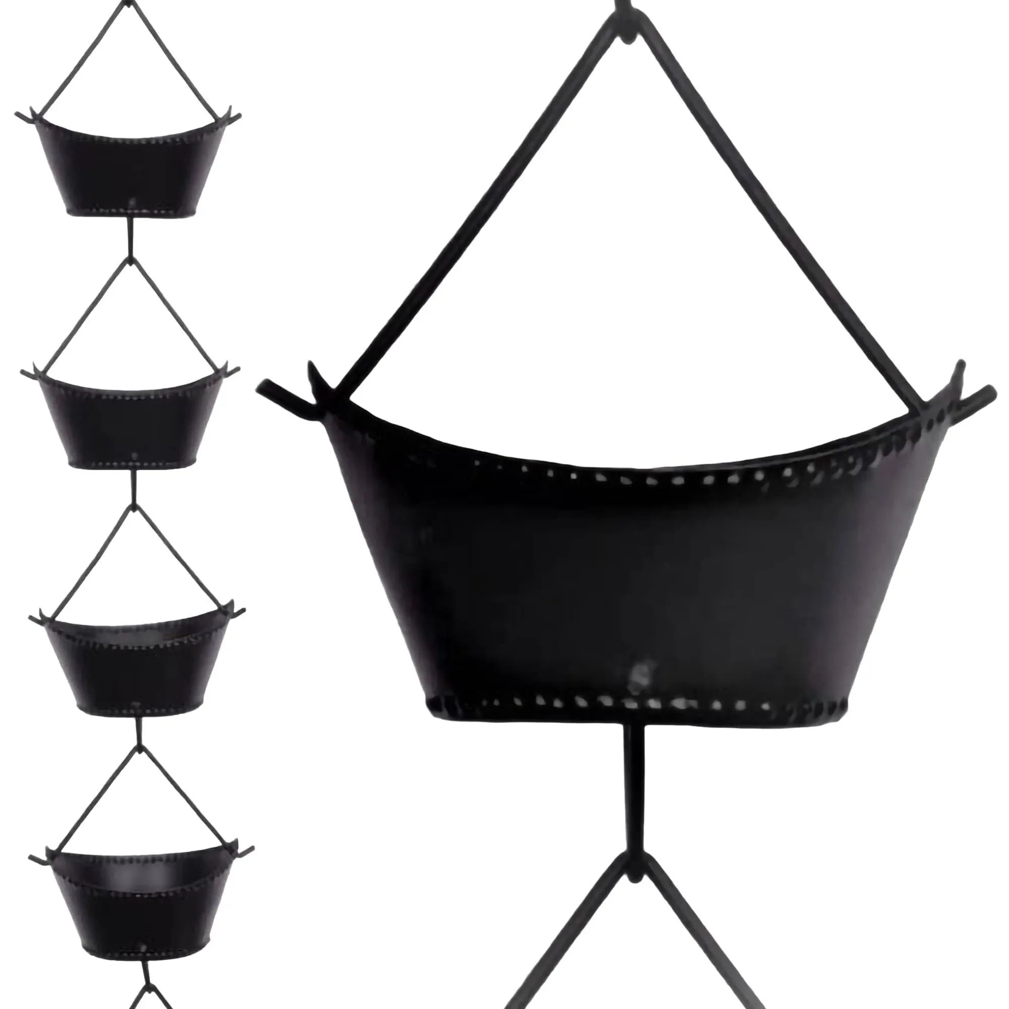 Acific Beaded Boat Cup Rain Chain 8.5 Feet Length Aluminum Black Powder Coated D