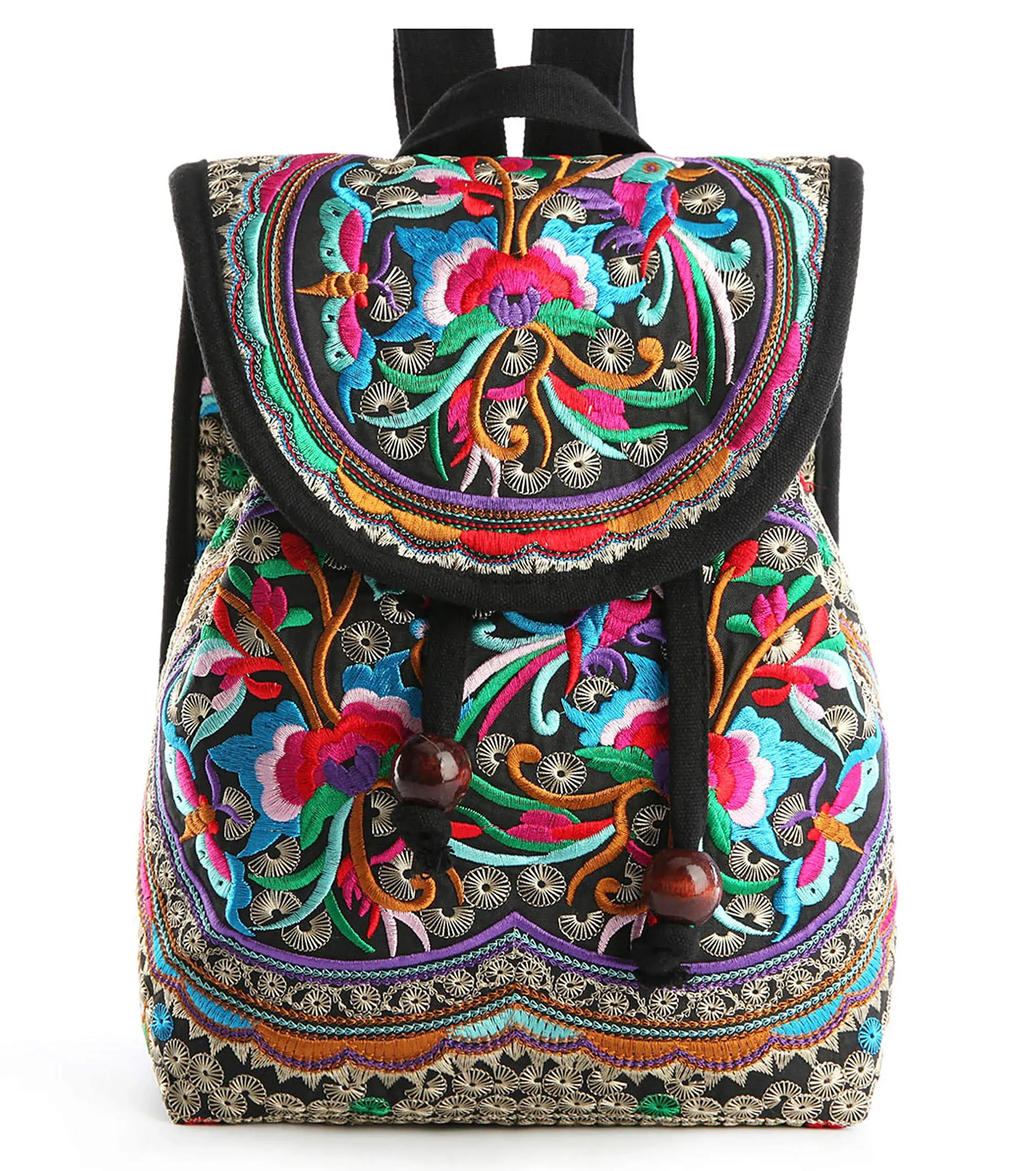 Embroidery Backpack Purse for Women Vintage Handbag Small Drawstring Casual Travel Shoulder Bag Daypack