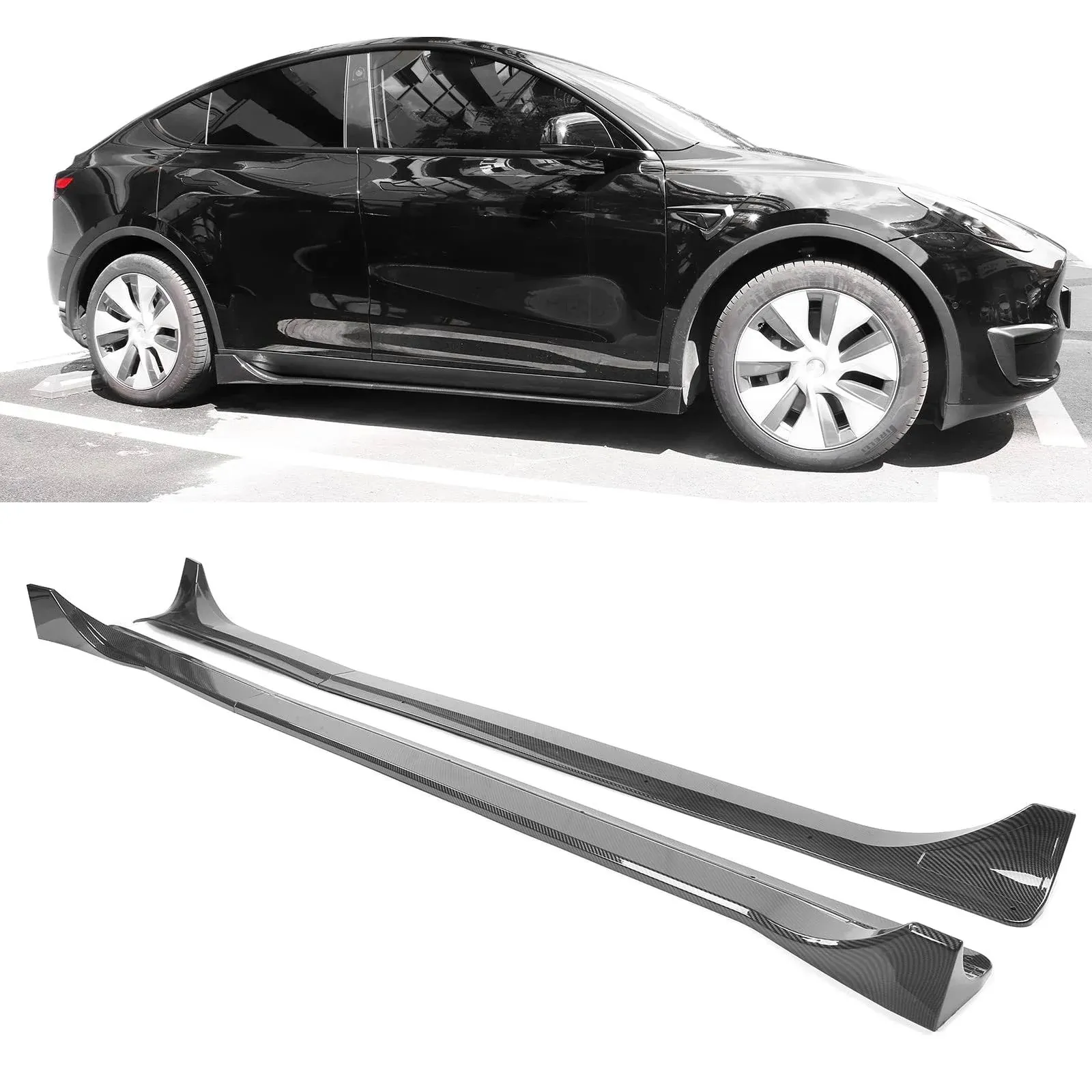 Fits 20-24 Tesla Model Y 4DR Carbon Fiber Print Side Skirts Rocker Panel Lip ABS  | eBay