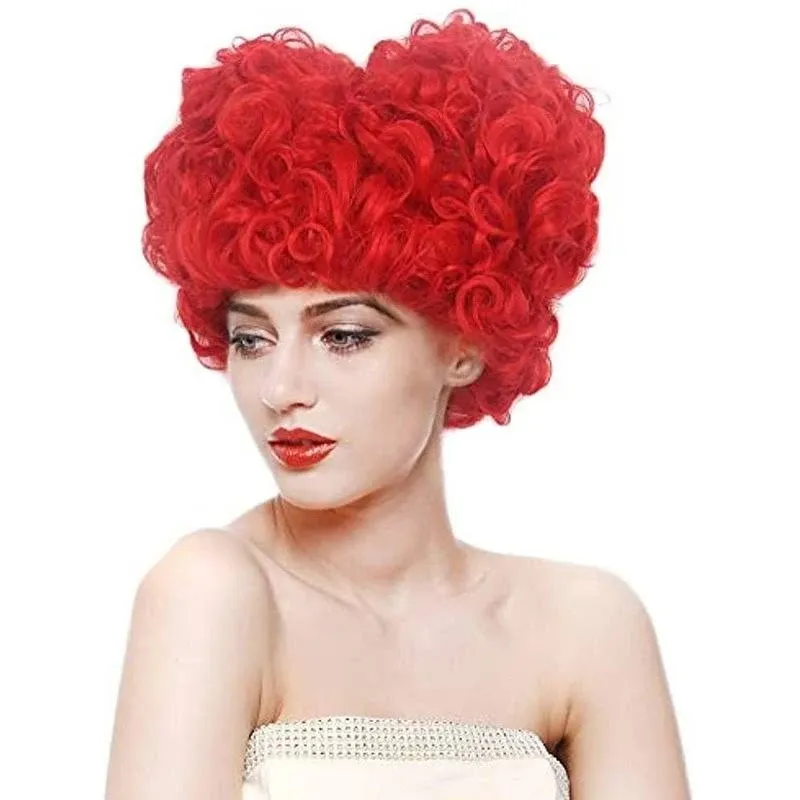 STfantasy Red Queen of Heart Wigs Curly Beehive Synthetic Hair for Women Girls Halloween Cosplay Anime Party with Cap