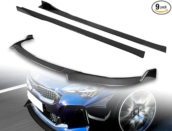 Stay Tuned  9-Piece Front Bumper Lip & Side Skirt Extensions Diffuser compatible with 2018 -2023 Kia Stinger  Front Bumper Lip Spoiler Air Chin Body Splitter ABS  Painted Glossy Carbon Fiber