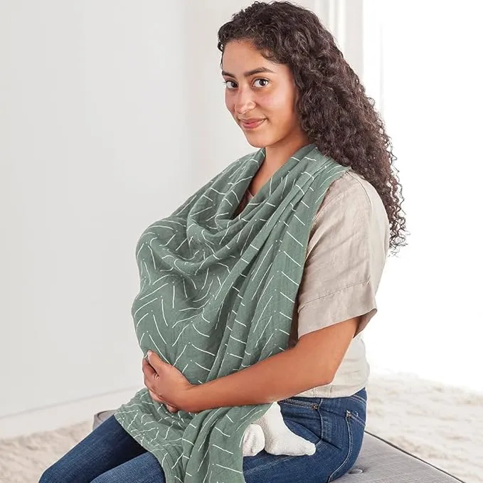 Itzy Ritzy Breastfeeding Boss Multi-Use Cover – A Nursing Cover, Swaddle, Car Seat Cover, Tummy Time Mat and Burp Cloth All in One – Made of Muslin Fabric & Measures 47” x 47”, Sage Mudcloth