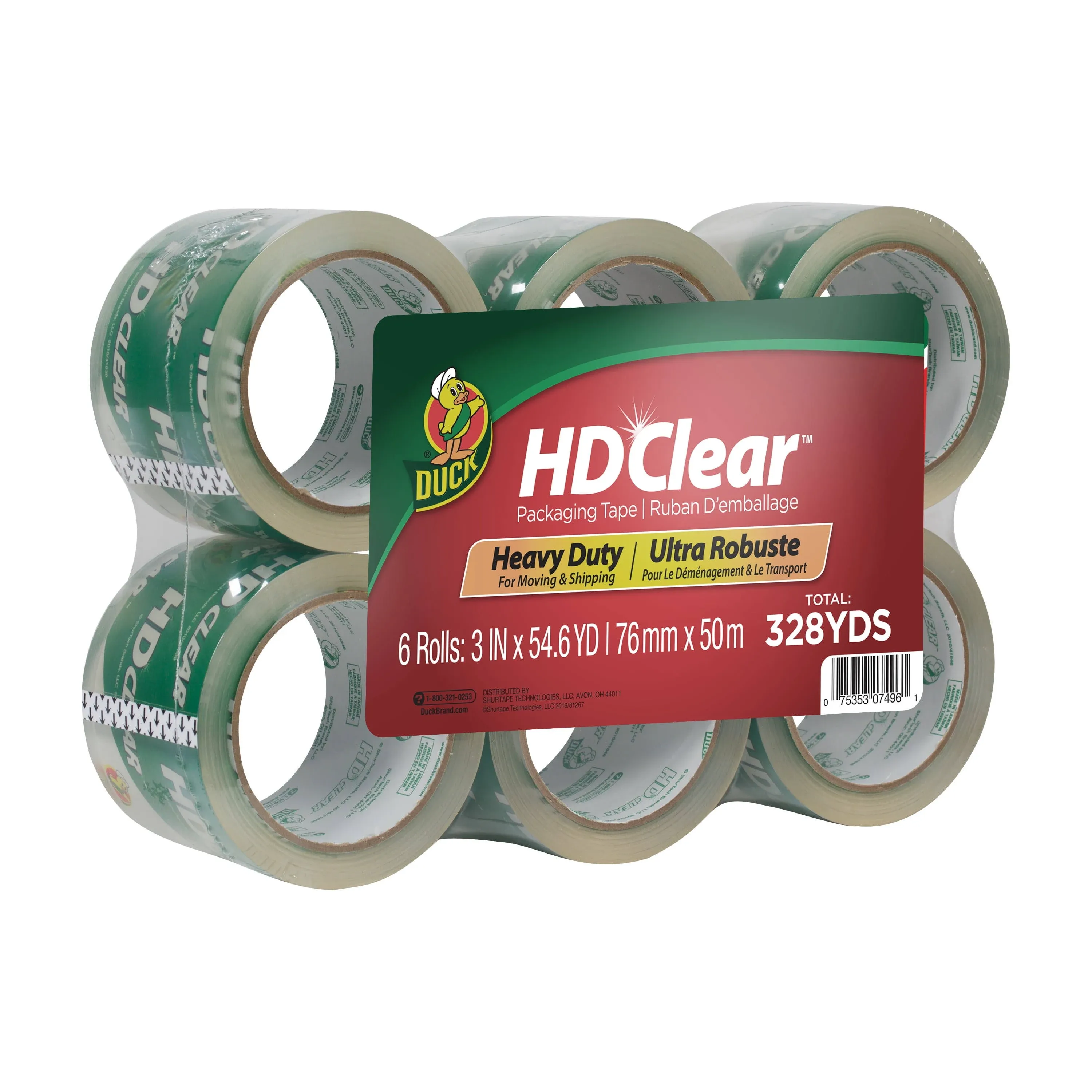 Duck 3" Heavy Duty Clear Packaging Tape, 6 Pack