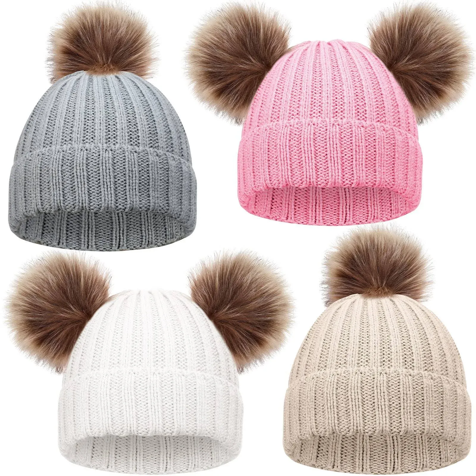 Kids Winter Ski Hat Toddler Winter Knitted Beanie Baby Pom Pom Hat Cap for Girls