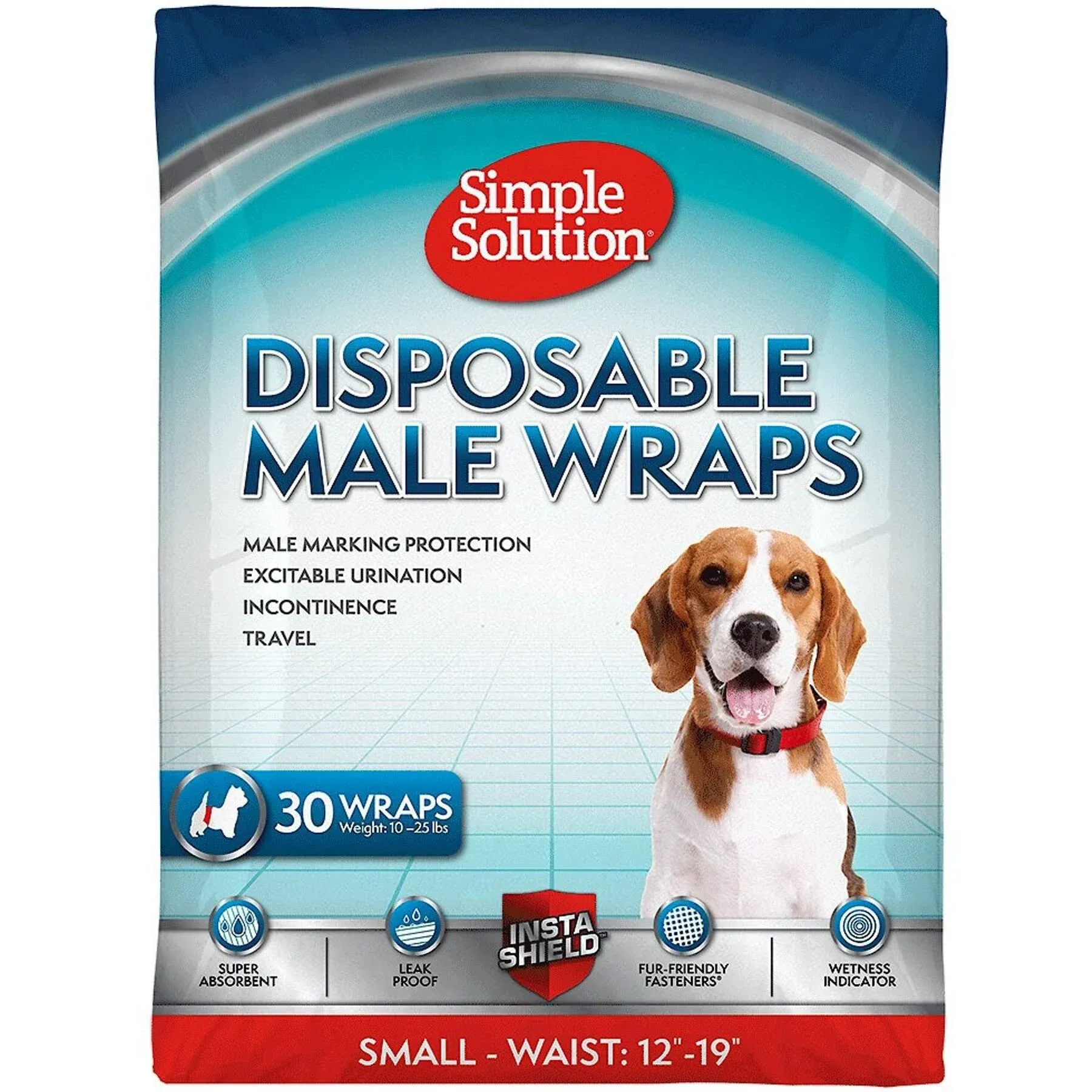 Simple Solution Disposable Dog Diapers for Male Dogs | Male Wraps with Super Absorbent Leak-Proof Fit | Excitable Urination, Incontinence, or Male Marking | Small | 30 Count