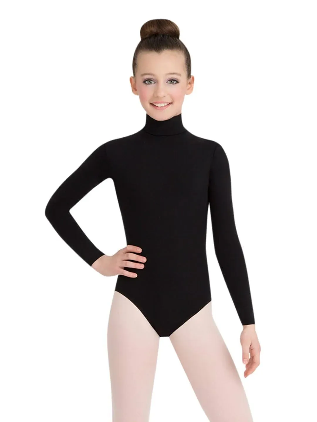 Capezio Big Girls Long Sleeve Turtleneck Leotard with Snaps - Black - Size Medium