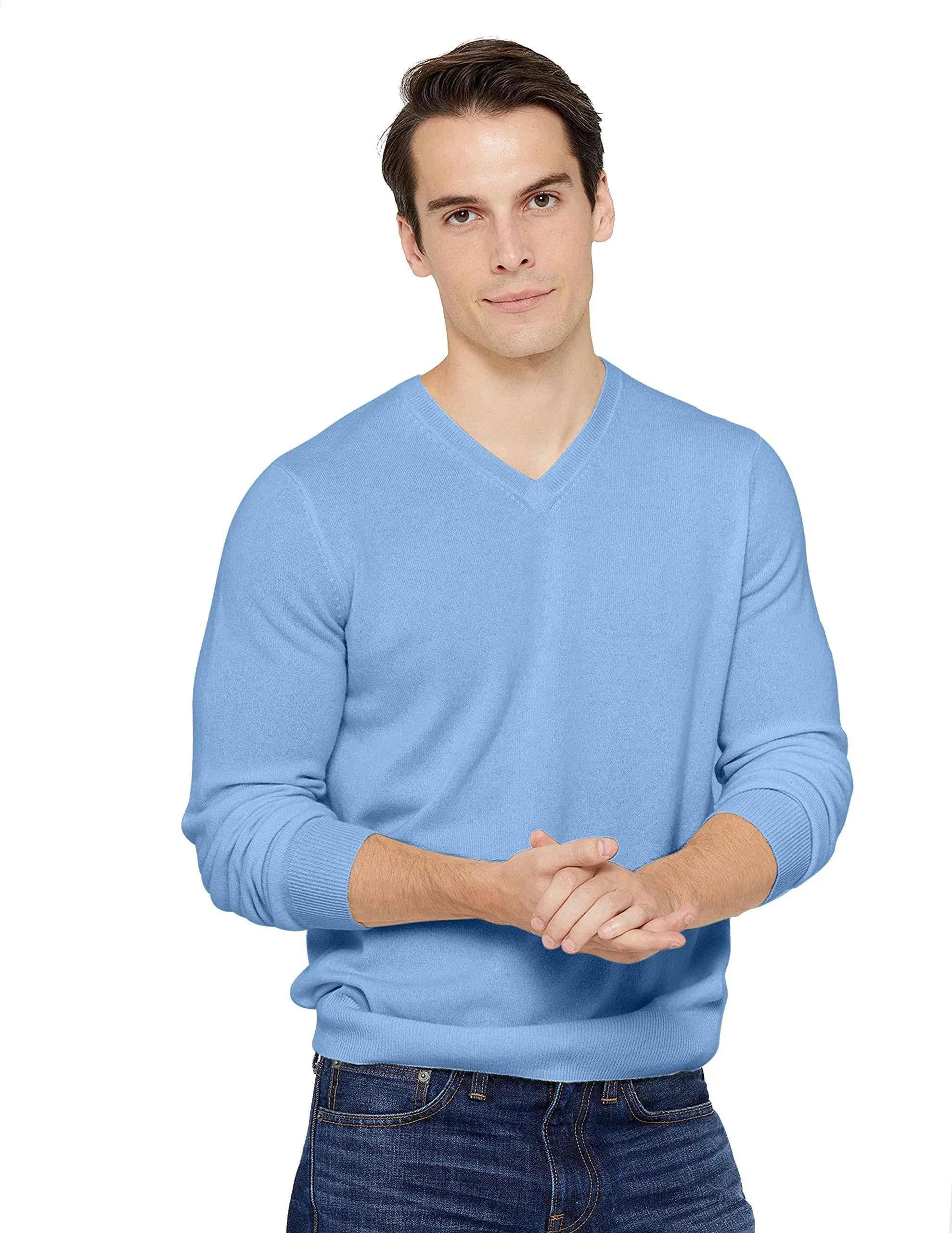 State Cashmere Men's Essential V-Neck Sweater 100% Pure Cashmere Classic Long Sleeve Pullover