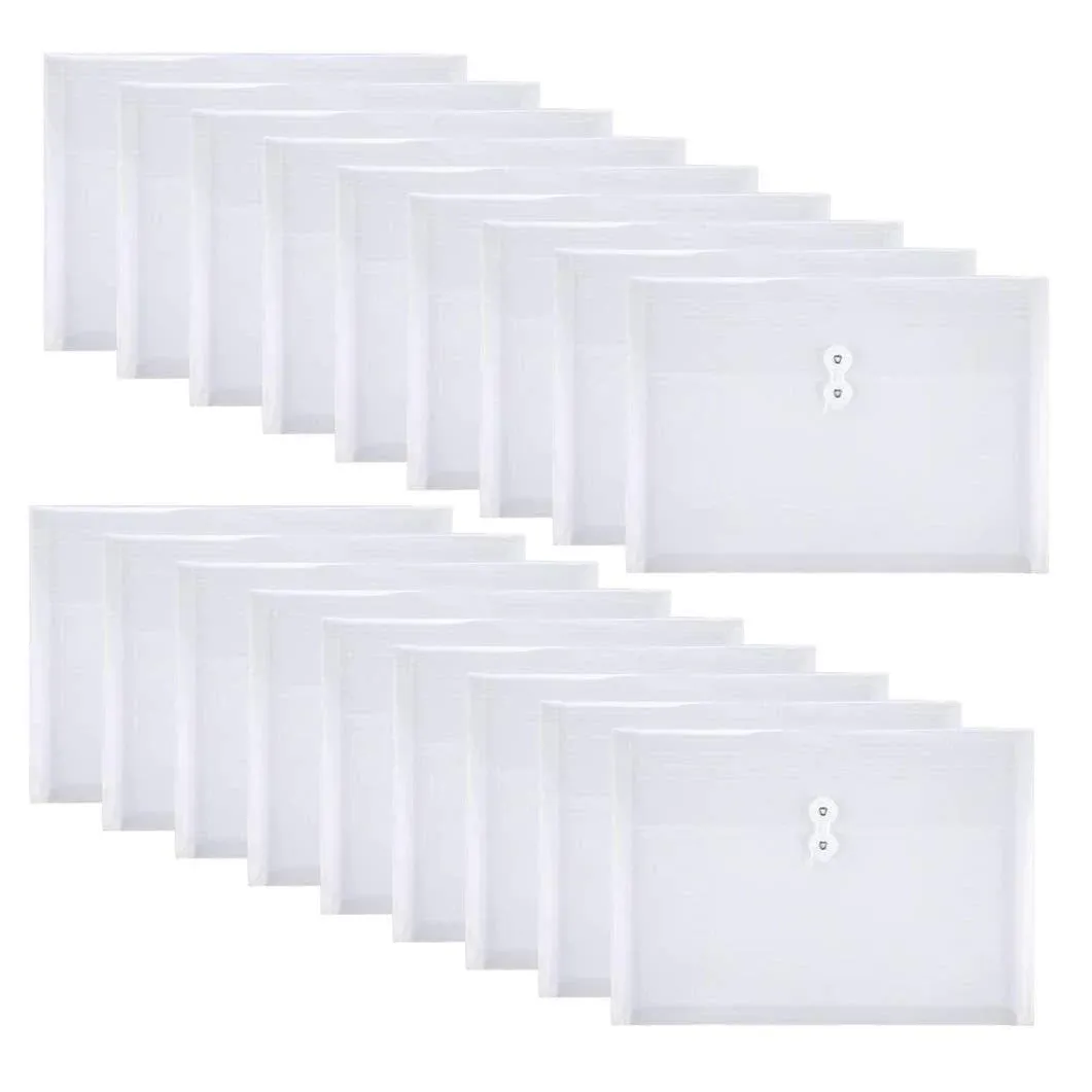 18 Packs Legal Size Plastic Filing Envelopes Clear File Folders with String Closure for Office School or Home