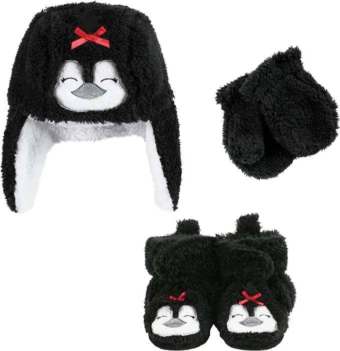 Hudson Baby Girls' Trapper Hat, Mitten and Bootie Set