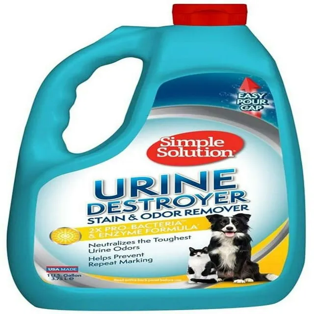 Simple Solution Pet Urine Destroyer | Enzymatic Cleaner with 2X Pro-Bacteria Cleaning Power | Targets Urine Stains and Odors | 1 Gallon