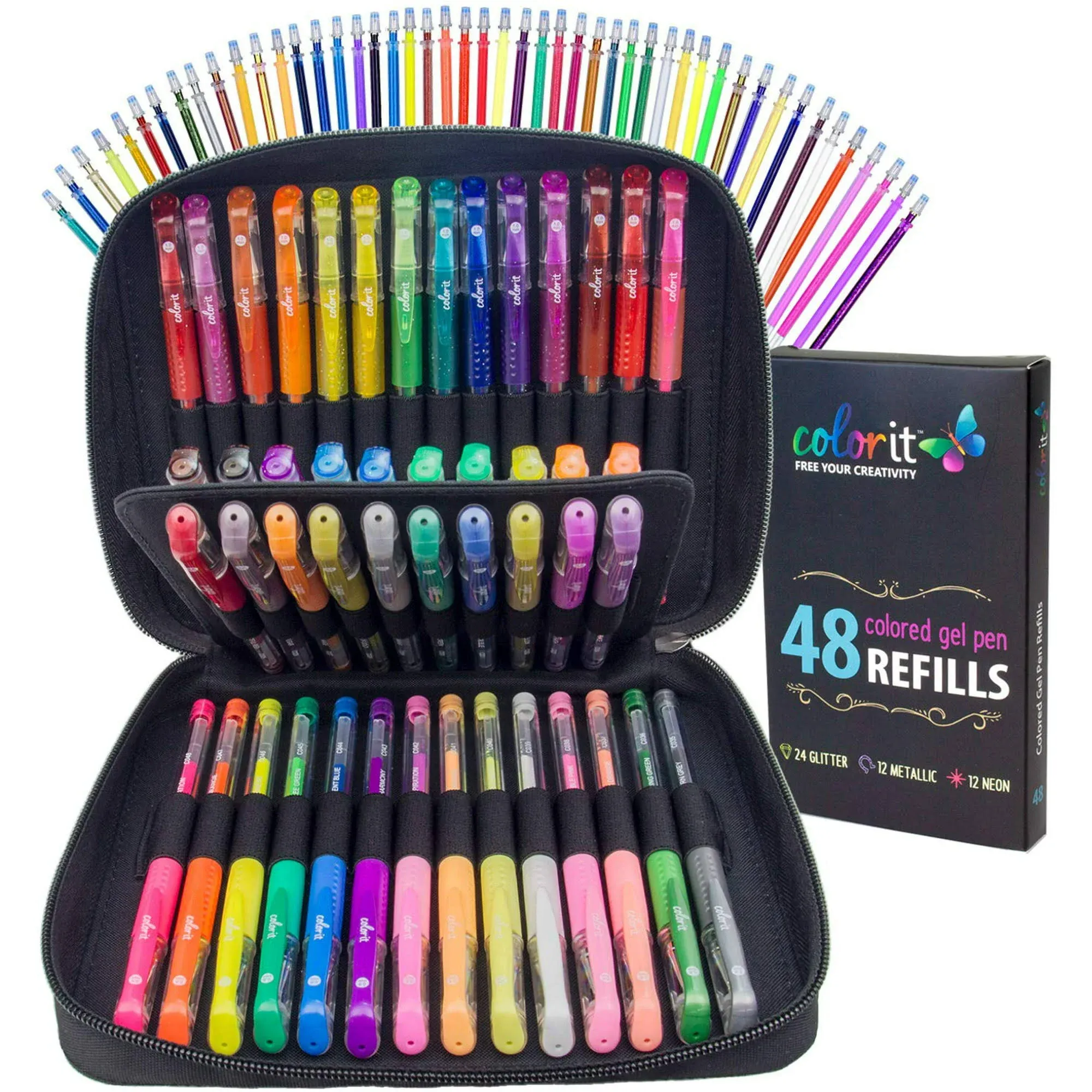 ColorIt Gel Pens for Adult Coloring Books - Premium Ink Gel Pens Set with Case ...