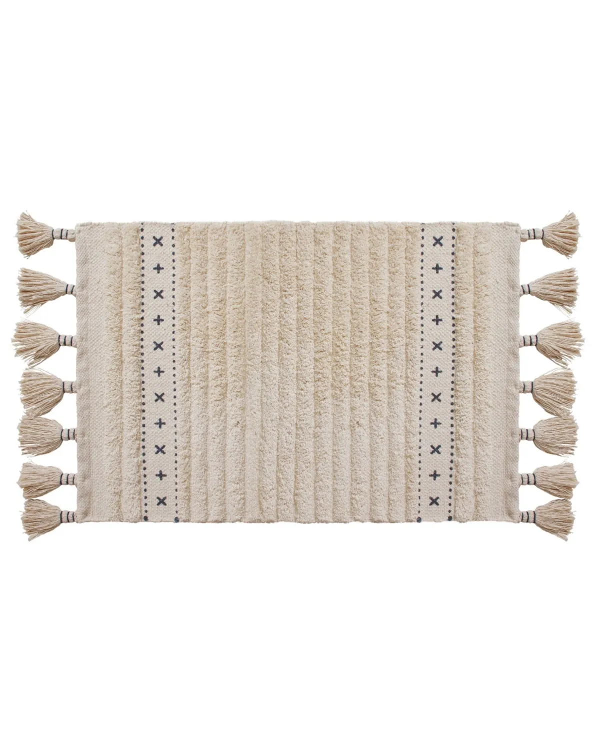 Lucky Brand Overtufted Cotton Fringe Bath Rug, 17" x 32" - Blue