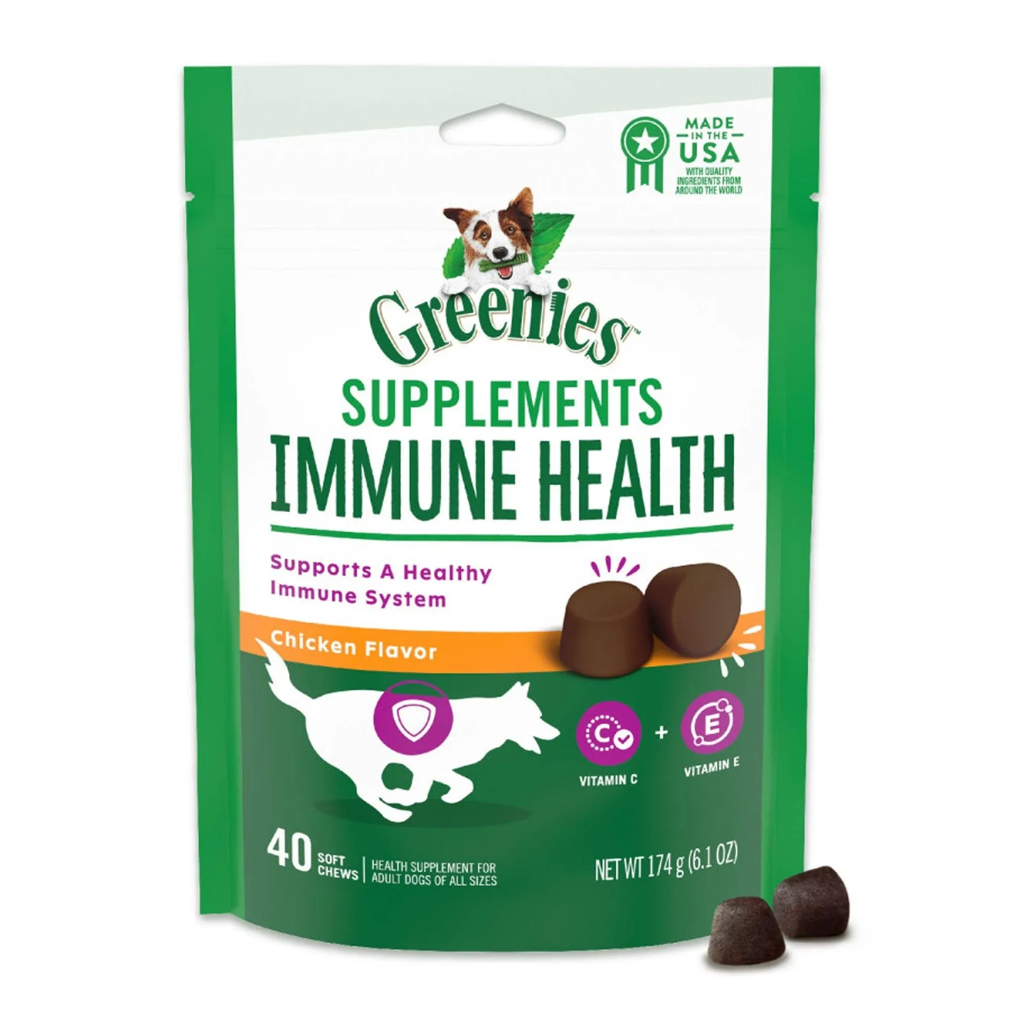 Greenies Chicken Flavored Soft Chew Immune Supplement for Dogs, 40 Chews, New!!