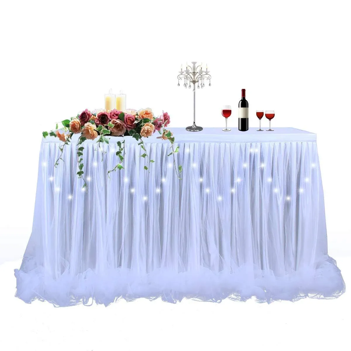 White Tulle Tutu Table Skirt For Baby Shower Weddingbirthda<wbr/>y Partyled Rectangle 